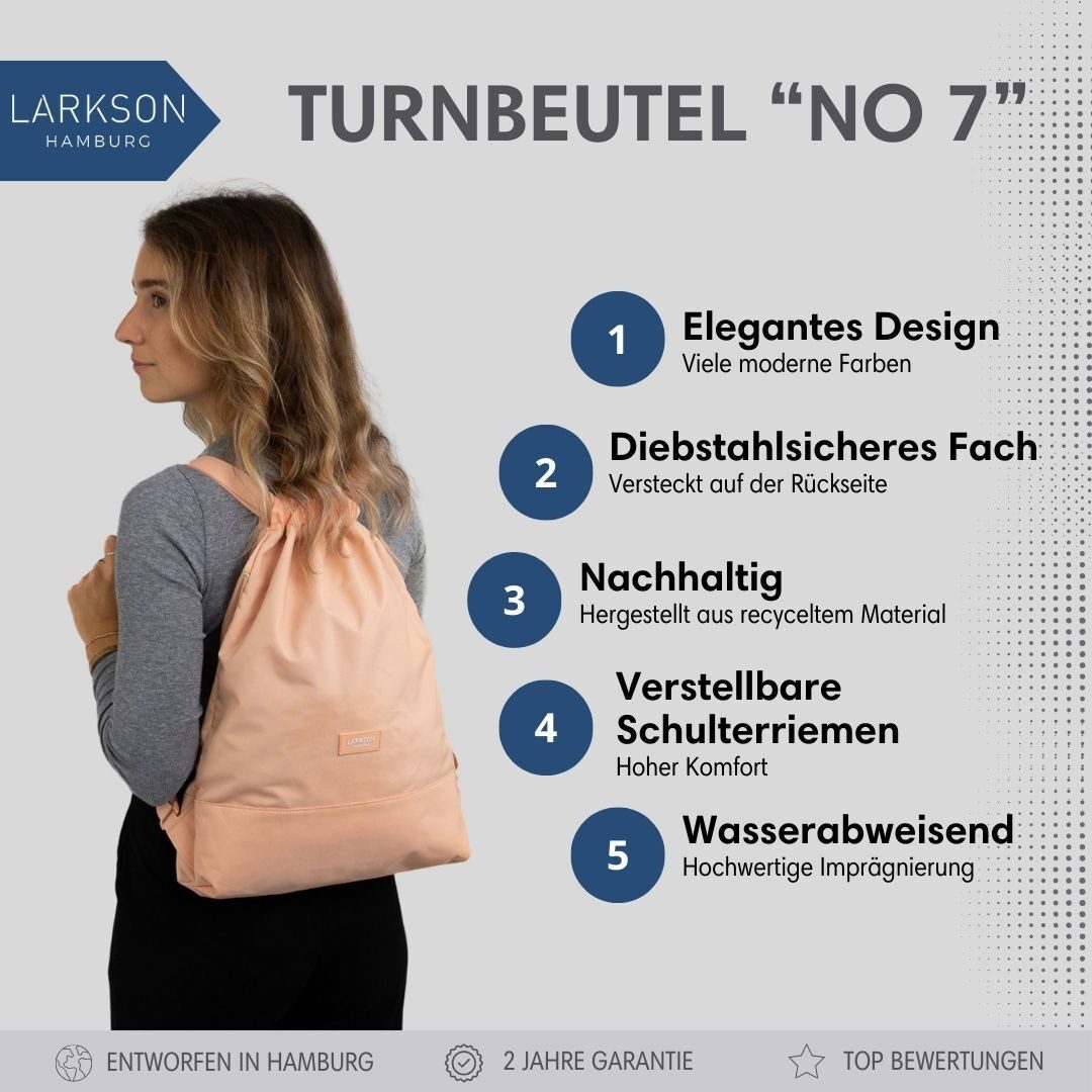 LARKSON Turnbeutel No 7 Turnbeutel Damen Herren (1-tlg), Sporttasche, Anti Diebstahl Seitentasche, Wasserabweisend
