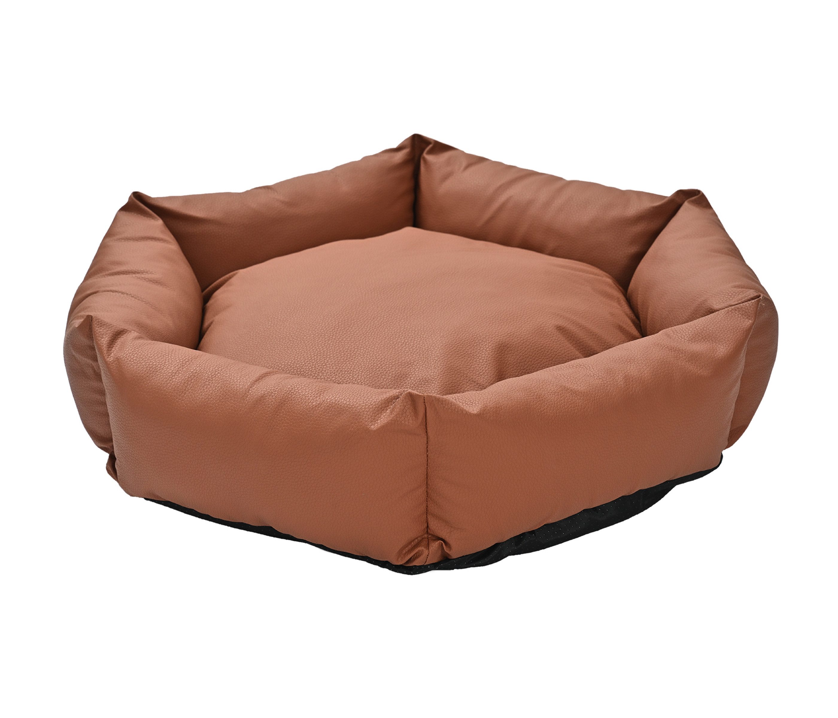 Dehner Tierbett Lieblinge Kuschelbett Cora, rund, braun, Ø 75 x Höhe 19 cm, robustes Hundebett / Katzenbett, langlebiges Kunstleder