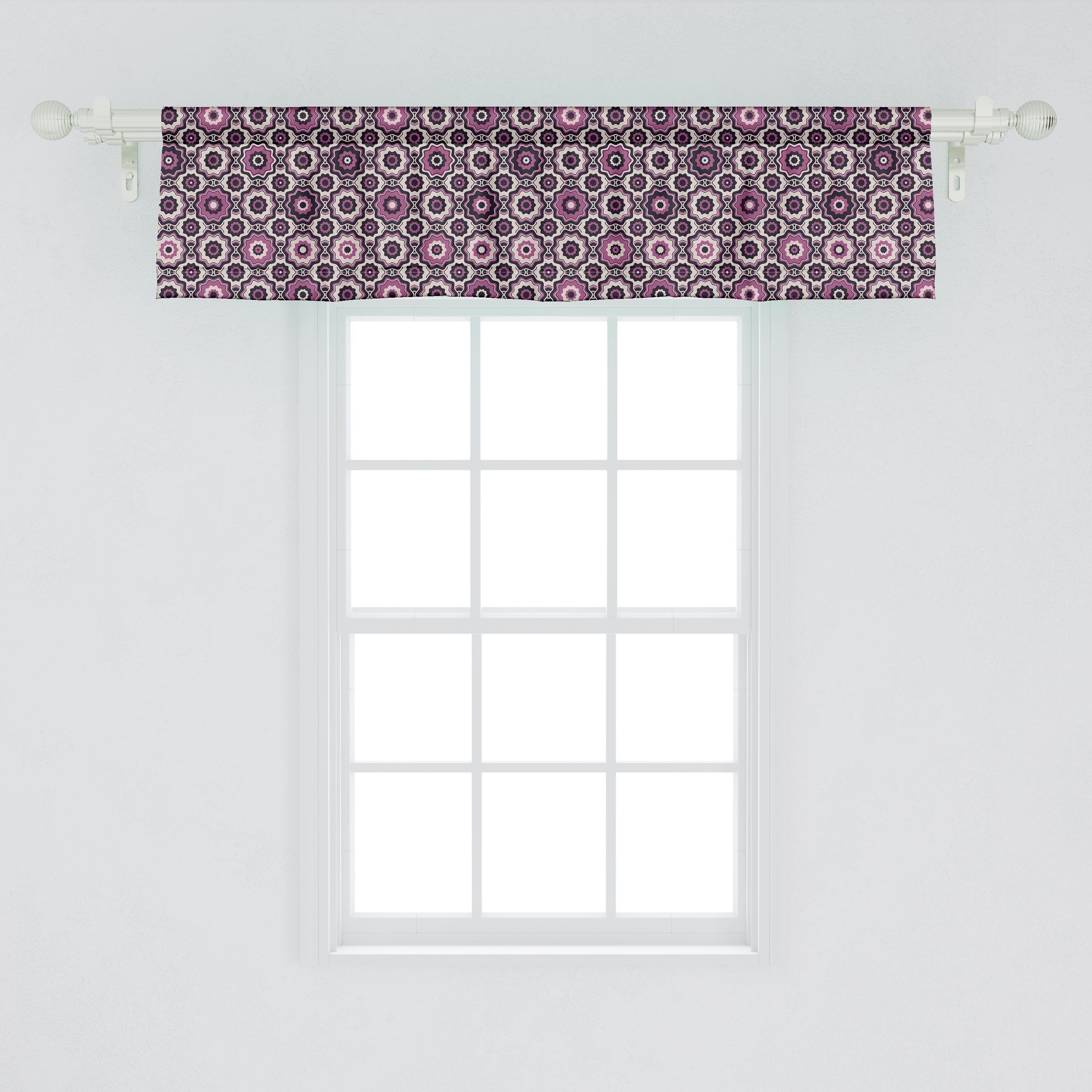 Scheibengardine Vorhang Volant für Küche Natur mit Microfaser, Blühende Dekor Abakuhaus, Motive Stangentasche, Schlafzimmer Lila