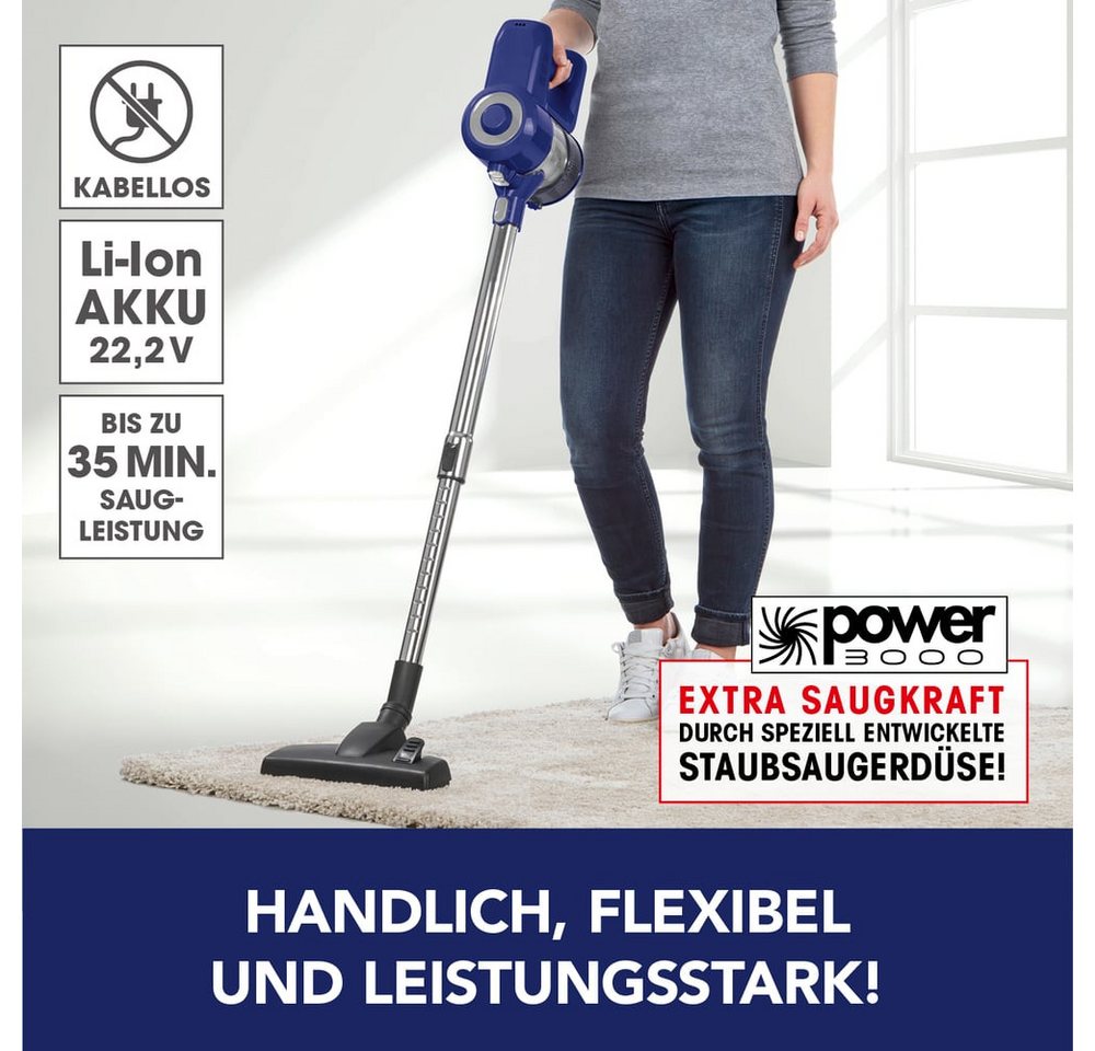 CLEANmaxx Akku-Hand-und Stielstaubsauger Zyklon Staubsauger blau / silber, 120 W, beutellos, beutellos, starker Akku