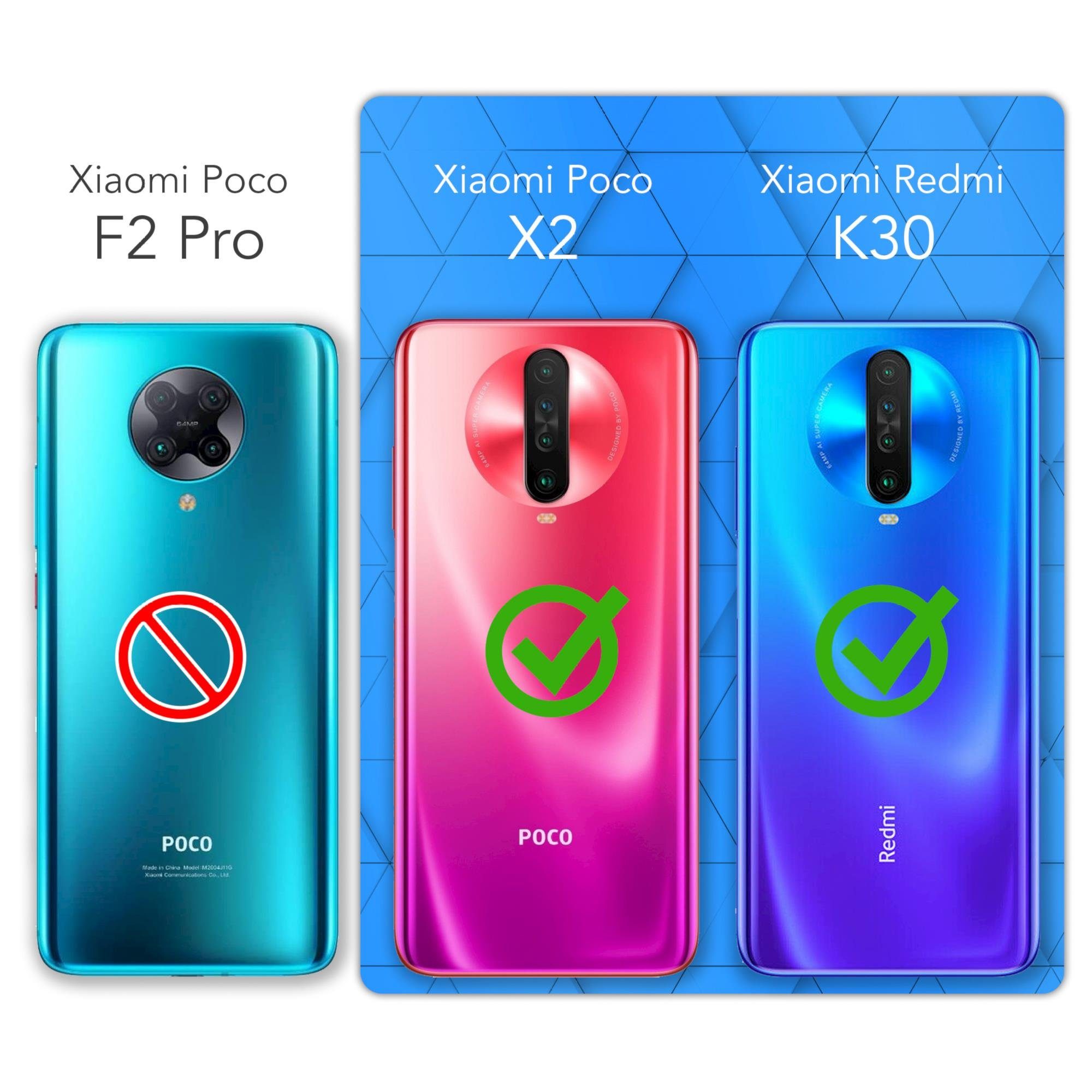 EAZY CASE Handyhülle Bookstyle Jeans für Xiaomi Poco X2 / Redmi K30 6,67 Zoll, Klappcase mit Standfunktion und Kartenfach Stoff Schutzhülle Blau