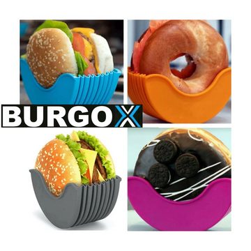 MAVURA Burgerpresse BURGOX - Der clevere Burgerpress- Burgerhalter aus Silikon, wiederverwendbar Hamburger Sandwich Bagles Donut Berliner Halter