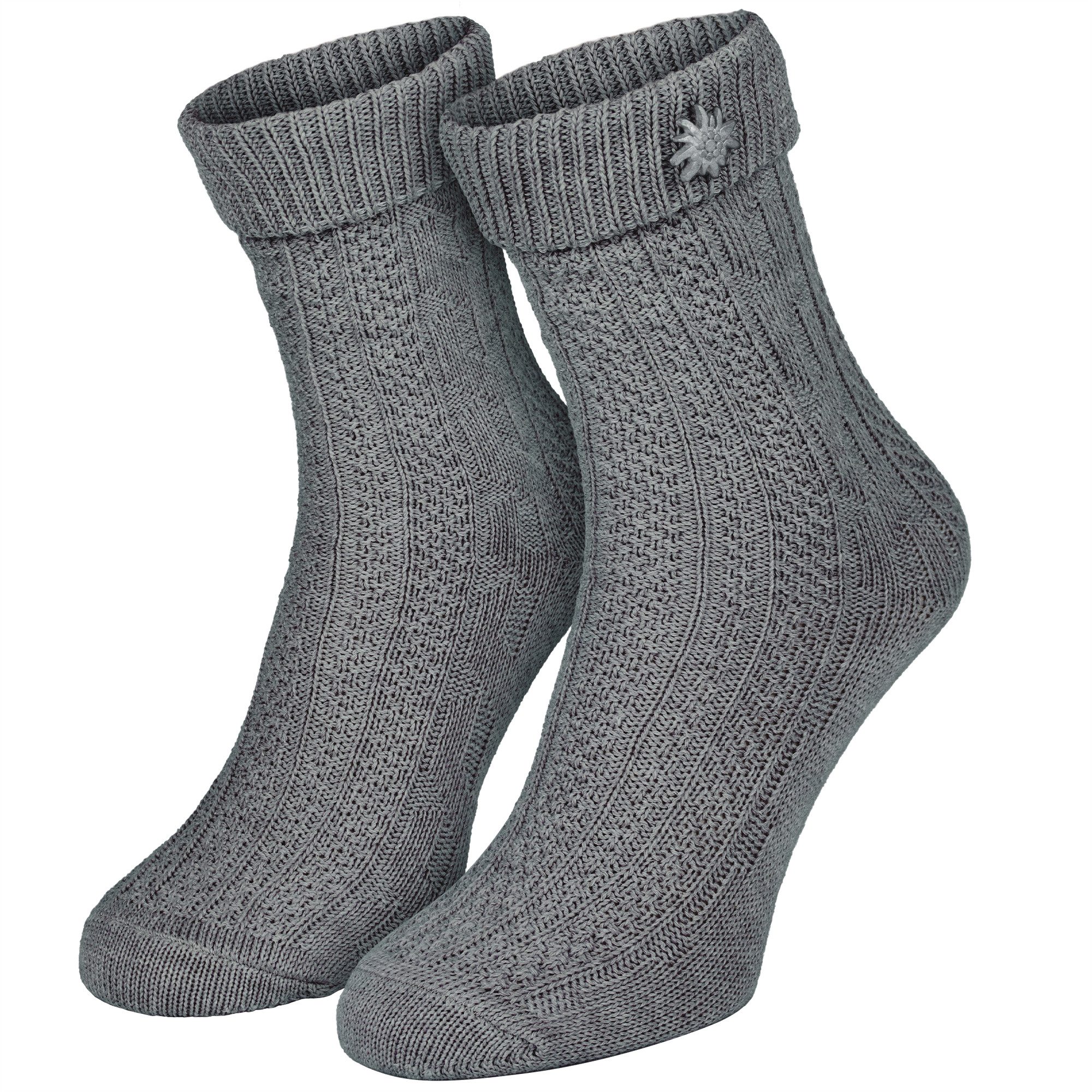 Black Snake Trachtensocken Oktoberfest-Schoppersocken mit Edelweiß-Pin & Zopfmuster, Damen/Herren (1-Paar, 1 Paar Trachtensocken mit Edelweiß-Pin) Abnehmbarer Edelweiß-Pin und klassisches Zopfmuster