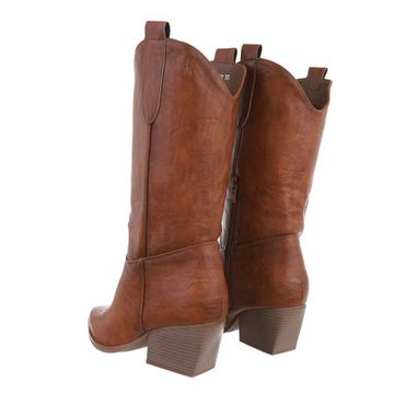 Ital-Design Damen Cowboyboots Western Westernstiefel Blockabsatz Western- & Bikerstiefel in Camel