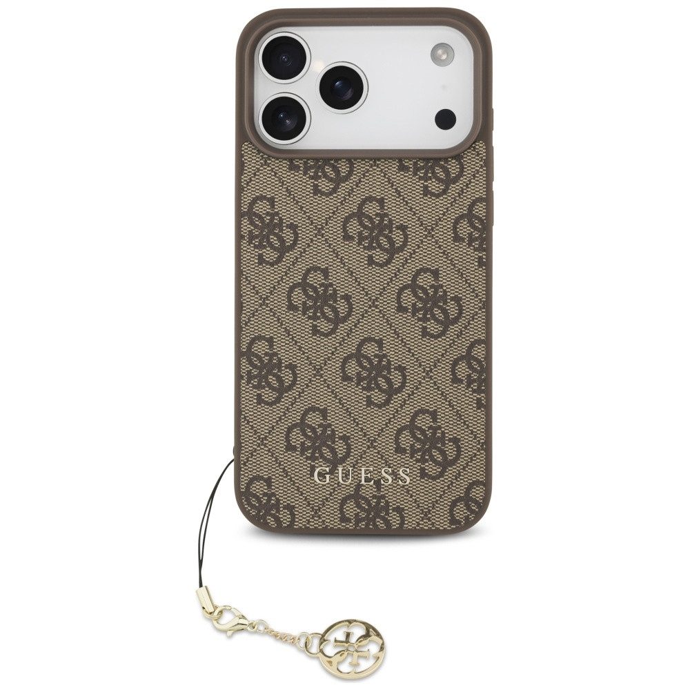 Guess Handyhülle Kunstleder MagSafe-Case, 4G-Monogrammdesign, MagSafe, goldfarbener Anhänger