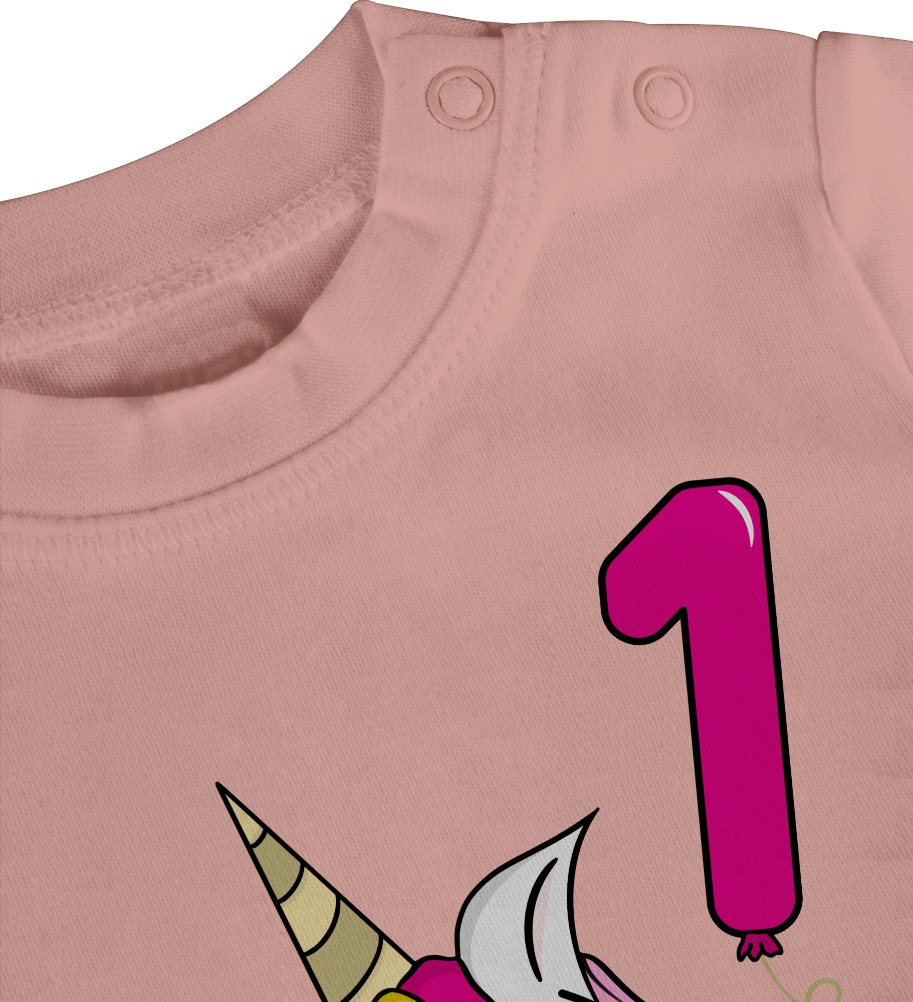 Shirtracer T-Shirt erster Babyrosa Luftballon 2 Einhorn 1. Geburtstag