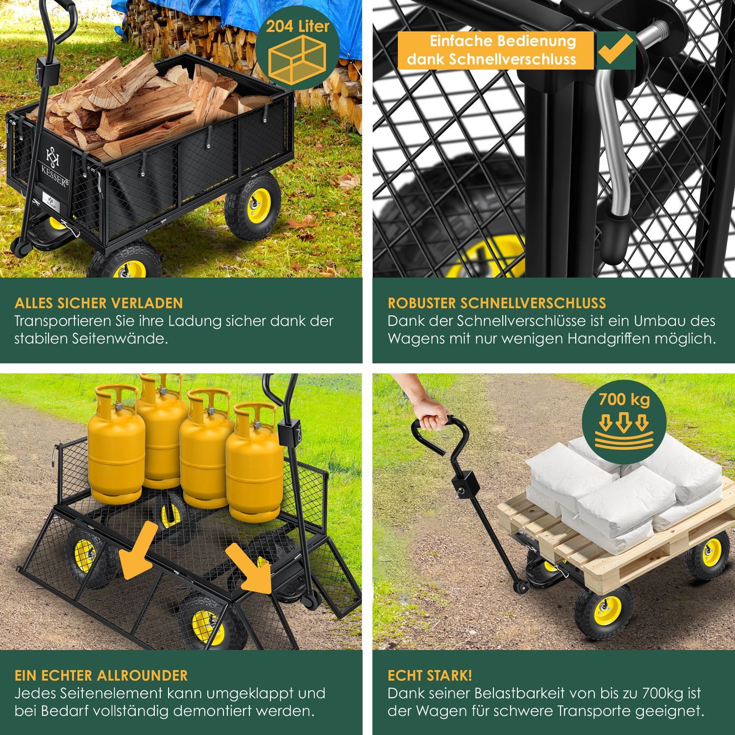 KESSER Garden Wagon, Handcart, Transport Wagon, 700kg Load Capacity, Garden Cart (Versatile Handcart, Includes Gloves + Shelf), Includes Removable Tarpaulin, Pneumatic Tires, Equipment Cart