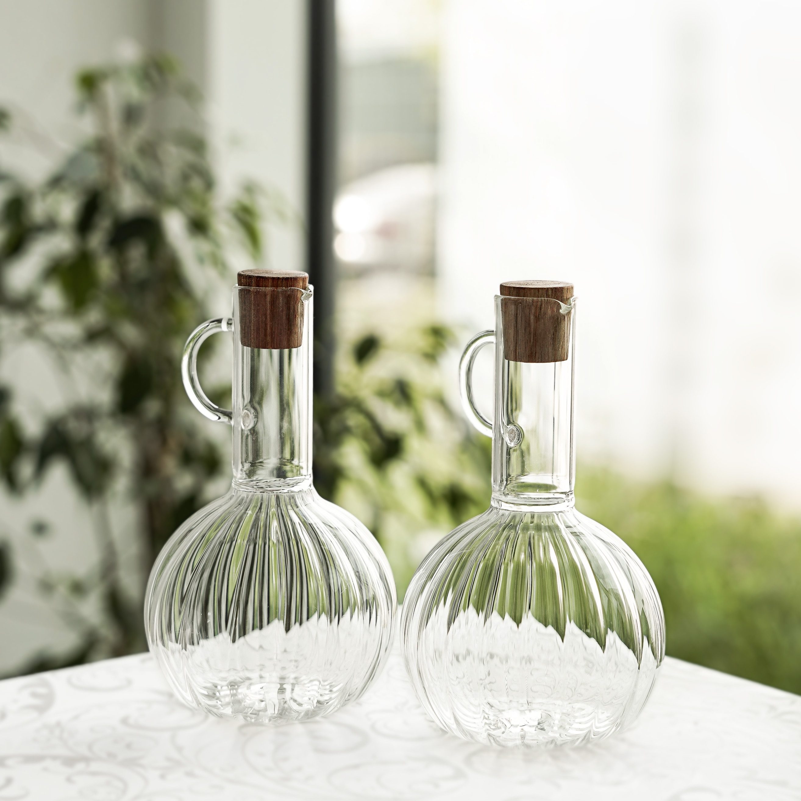 Almina Menage-Set Öl & Essigflasche "Luana Doppio" 2-tlg aus Borosilikatglas mit Korken, (2-tlg) – Bild 5 von 5