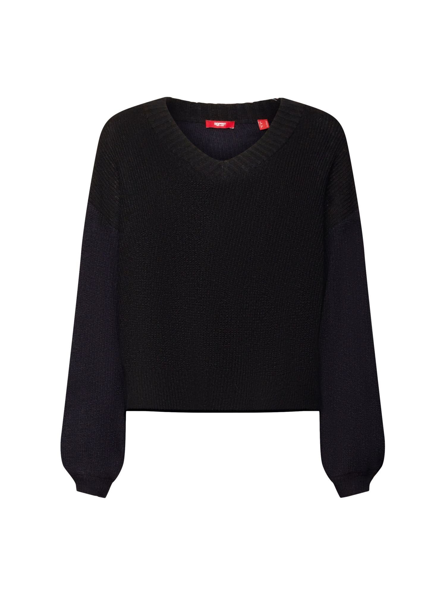 edc by Esprit V-Ausschnitt-Pullover Pullover mit V-Ausschnitt, Wollmix BLACK