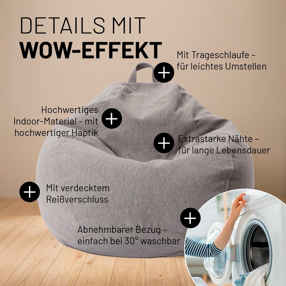 Lumaland Sitzsack LUMALAND Comfort Line Sitzsack L, 185 L - bequemer Indoor Sofa Sessel, Pouf separat erhältlich - Bean Bag mit Füllung - XXL Lounge Sitzkissen – Bild 5 von 5
