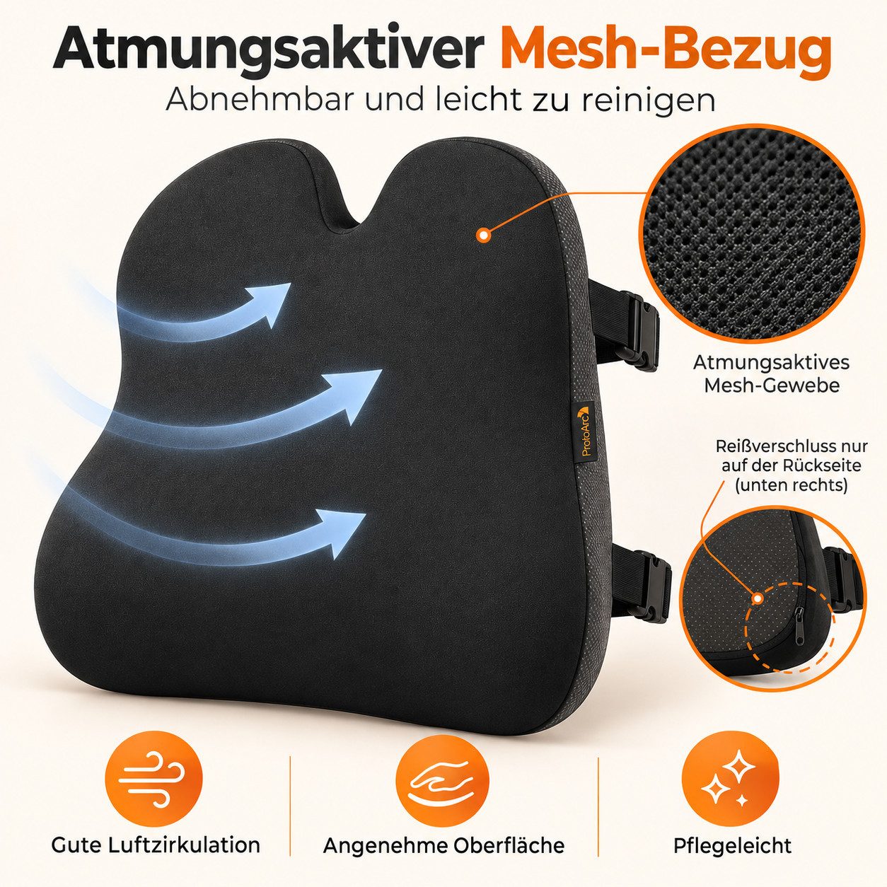 ProtoArc Sitzkissen Ergonomisches Sitzkissen, 10 cm Memory Foam für Büro & Auto, Lendenkissen Memory Foam ergonomisch für Büro & Auto – Bild 5 von 5