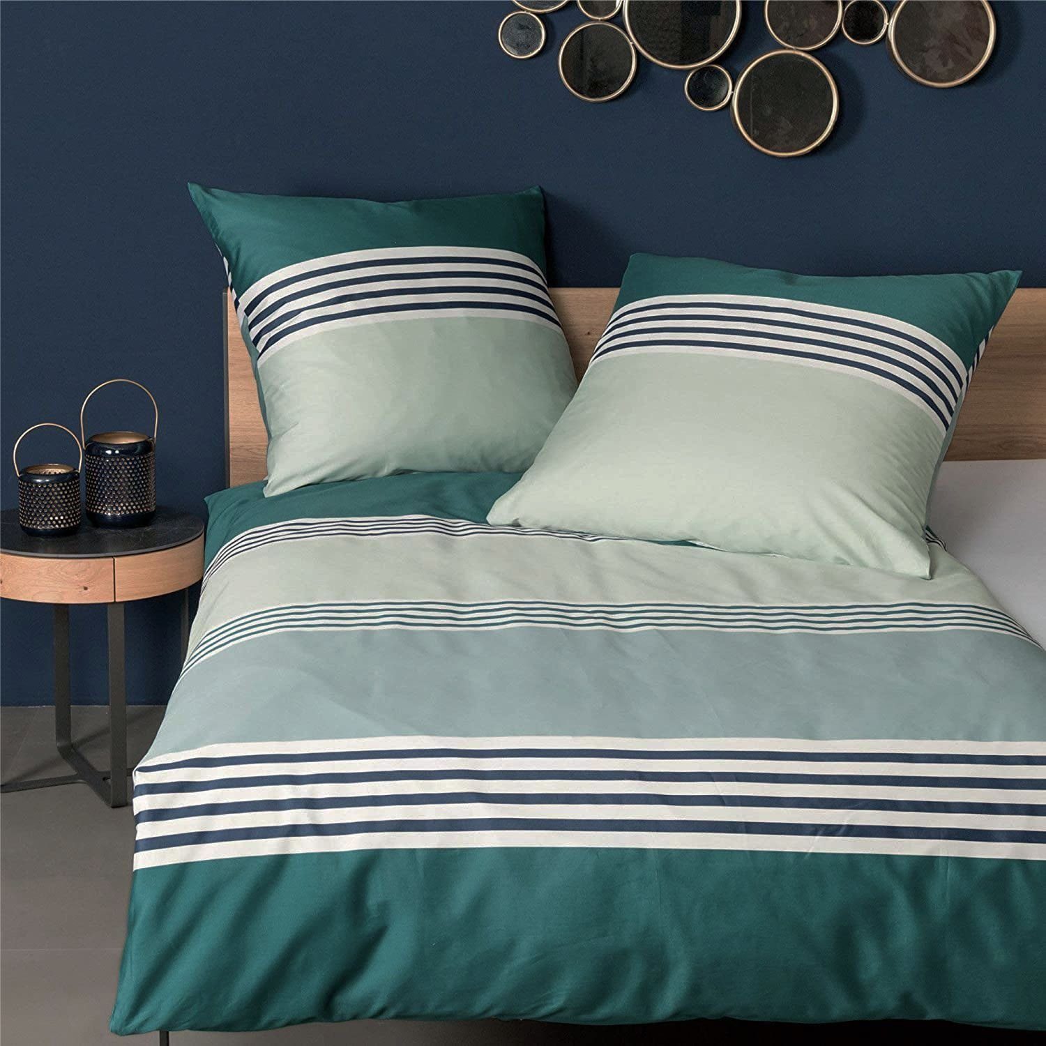 Janine Bettwäsche Janine Mako Satin Bettwäsche J.D. 87063 - 06 seegrün petrol, Baumwolle, 100% Baumwolle