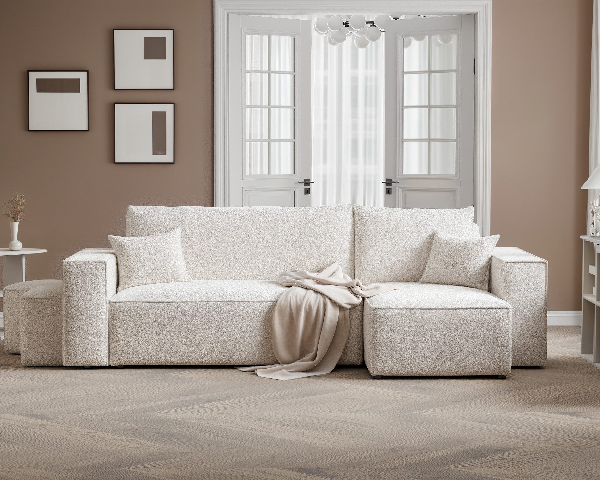 yourhouse24 Ecksofa PARIS in L-Form inkl. 2 Hocker – Schlaffunktion & Bettkasten, mit Schlaffunktion und Bettkasten, Seite universal