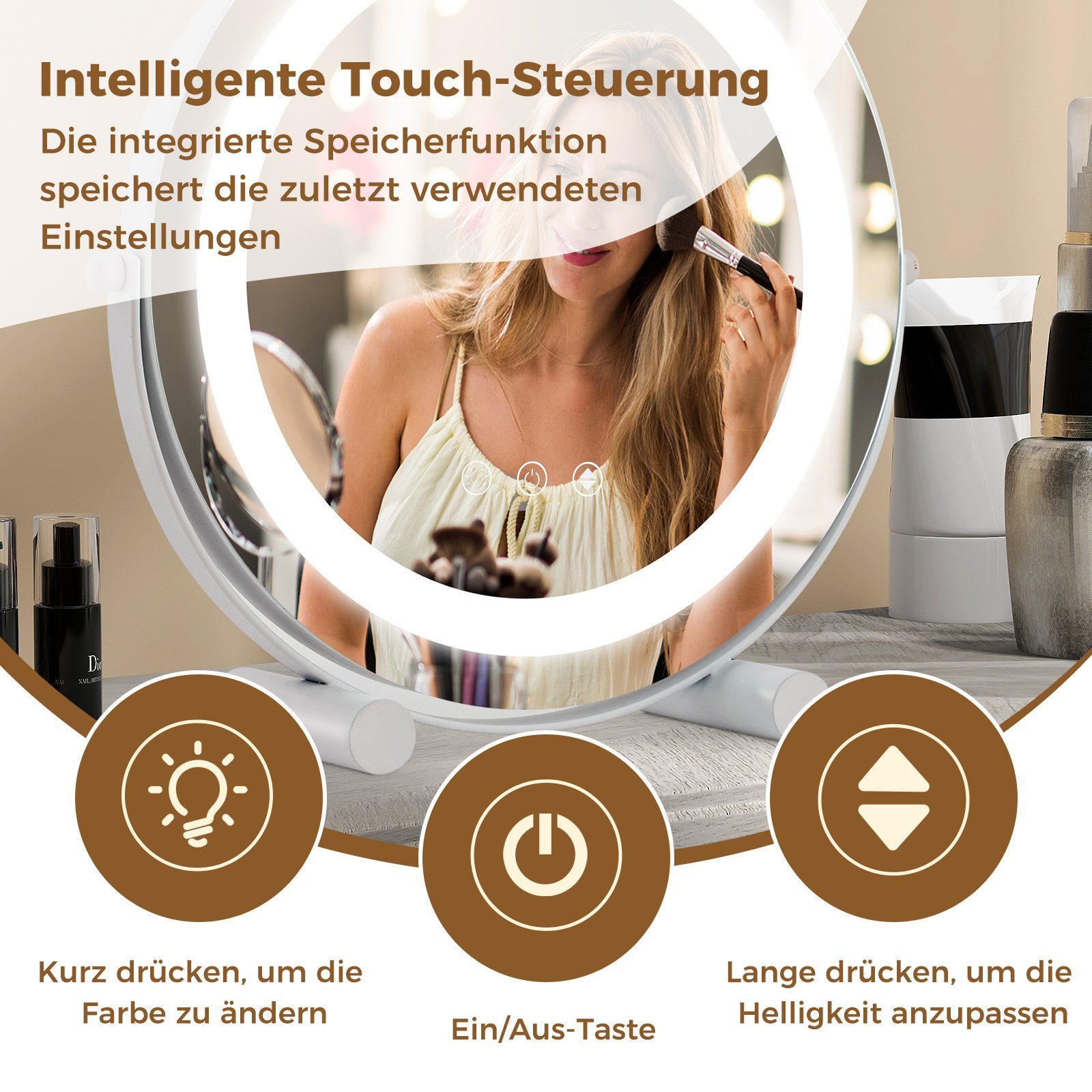 COSTWAY Schminkspiegel (1-St), dimmbar mit Touchschalter, 360° schwenkbar