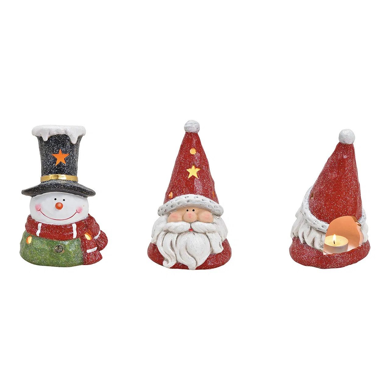 Interdesign24 Windlicht Nikolaus und Schneemann (2er-Set), Glitzer, aus Ton, für Teelichter 20/21 cm