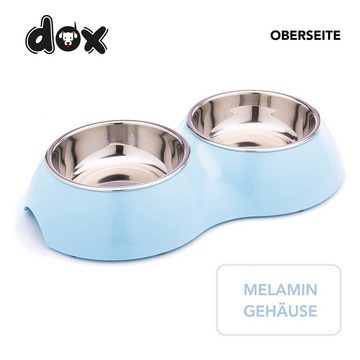 DDOXX Futternapf Doppel-Fressnapf rutschfest Hunde & Katzen, Blau 2 X 700 Ml