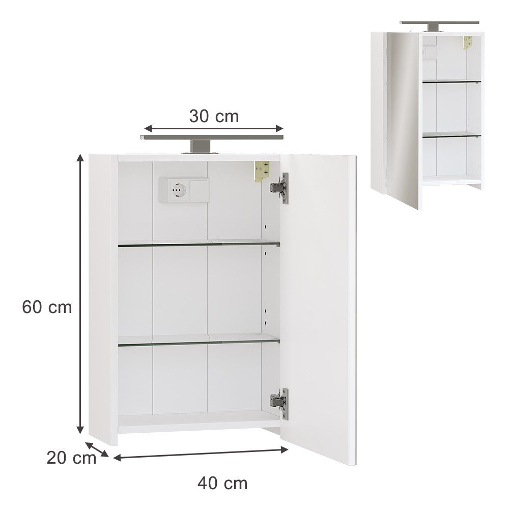 Vicco Badezimmerspiegelschrank Lavio, Weiß, 40 x 60 cm mit LED-Beleuchtung günstig online kaufen