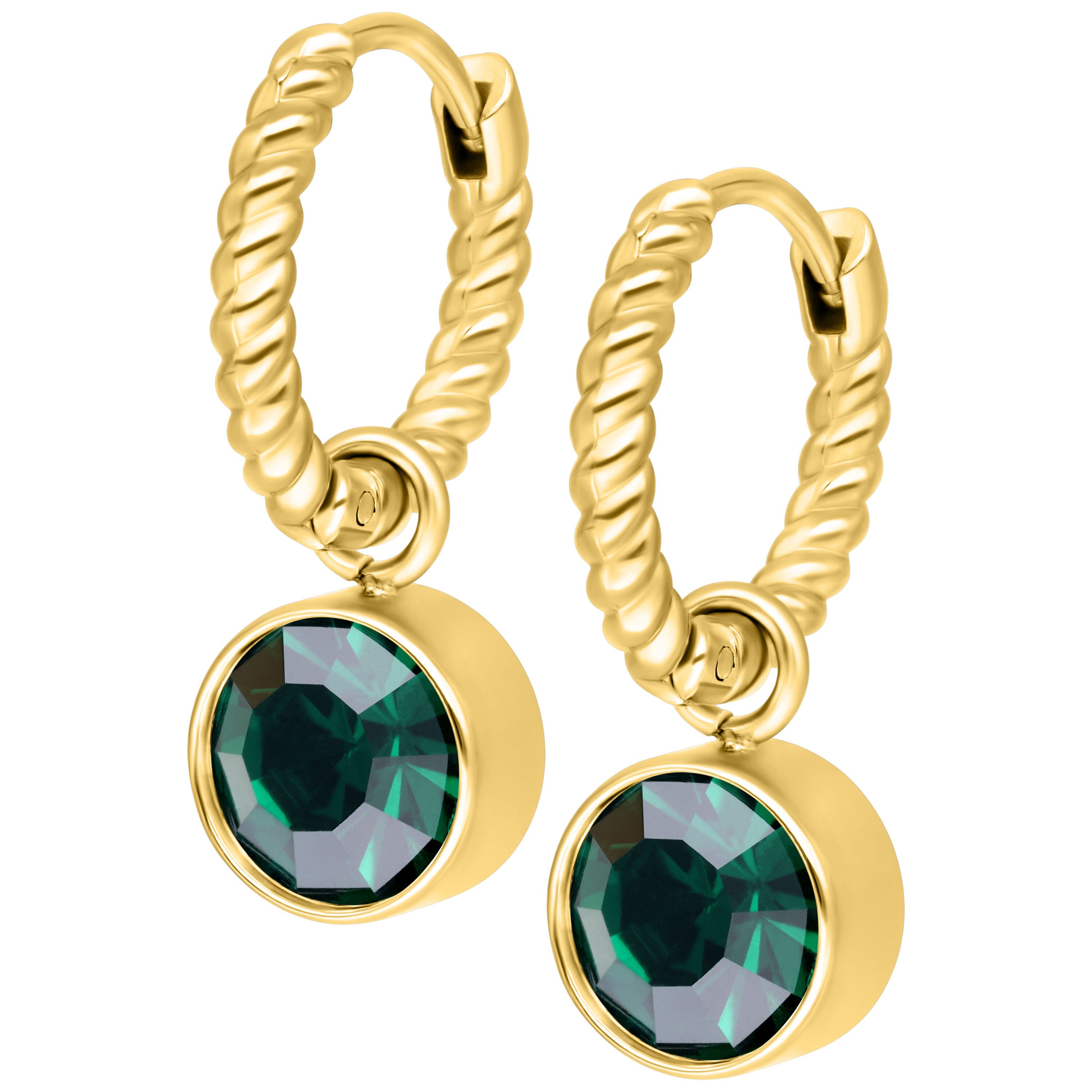 Paar Ohrhänger Little Twisted Hoops - Gold, Smaragdno Zelena