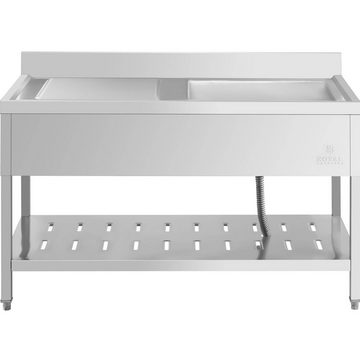 Royal Catering Waschbecken Spültisch Spülbecken Edelstahlspüle Gastrospüle mit Regal 140 x 70 cm