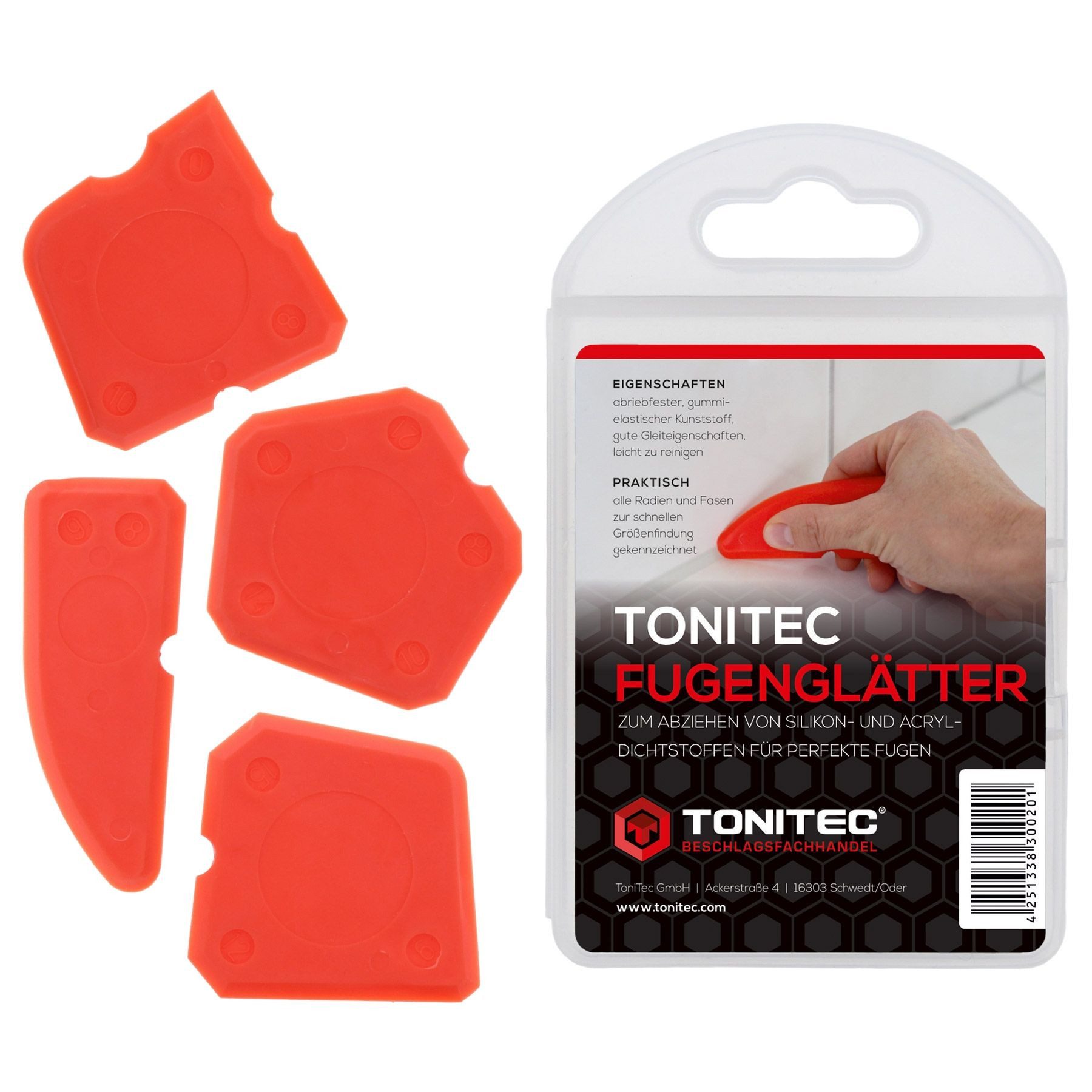 ToniTec Fugenspachtel Fugenglätter Set 4 teilig Fugenabzieher für Silikon (4er Set, 4-St., Fugenglätter)