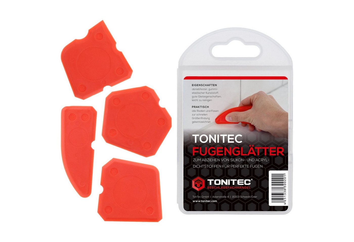 ToniTec Fugenspachtel Fugenglätter Set 4 teilig Fugenabzieher für Silikon (4er Set, 4-St., Fugenglätter)