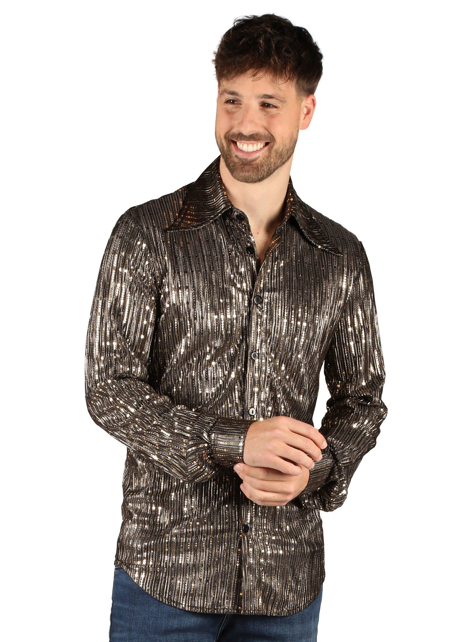 thetru Kostüm Disco Dancer Hemd gold, Eleganz mit Glanz: schillerndes Shirt günstig online kaufen