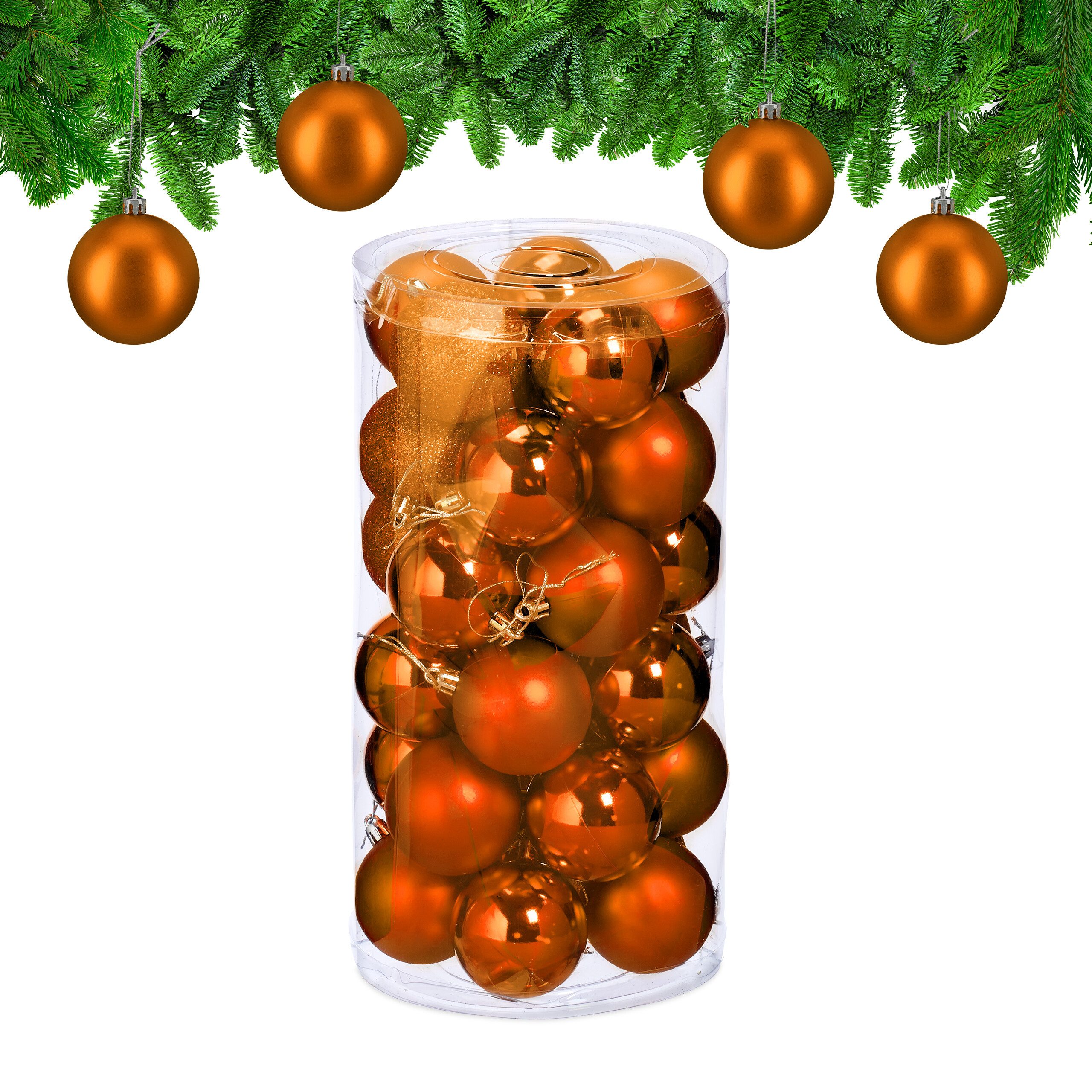 relaxdays Weihnachtsbaumkugel Weihnachtskugeln im 30er Set (30 St), orange