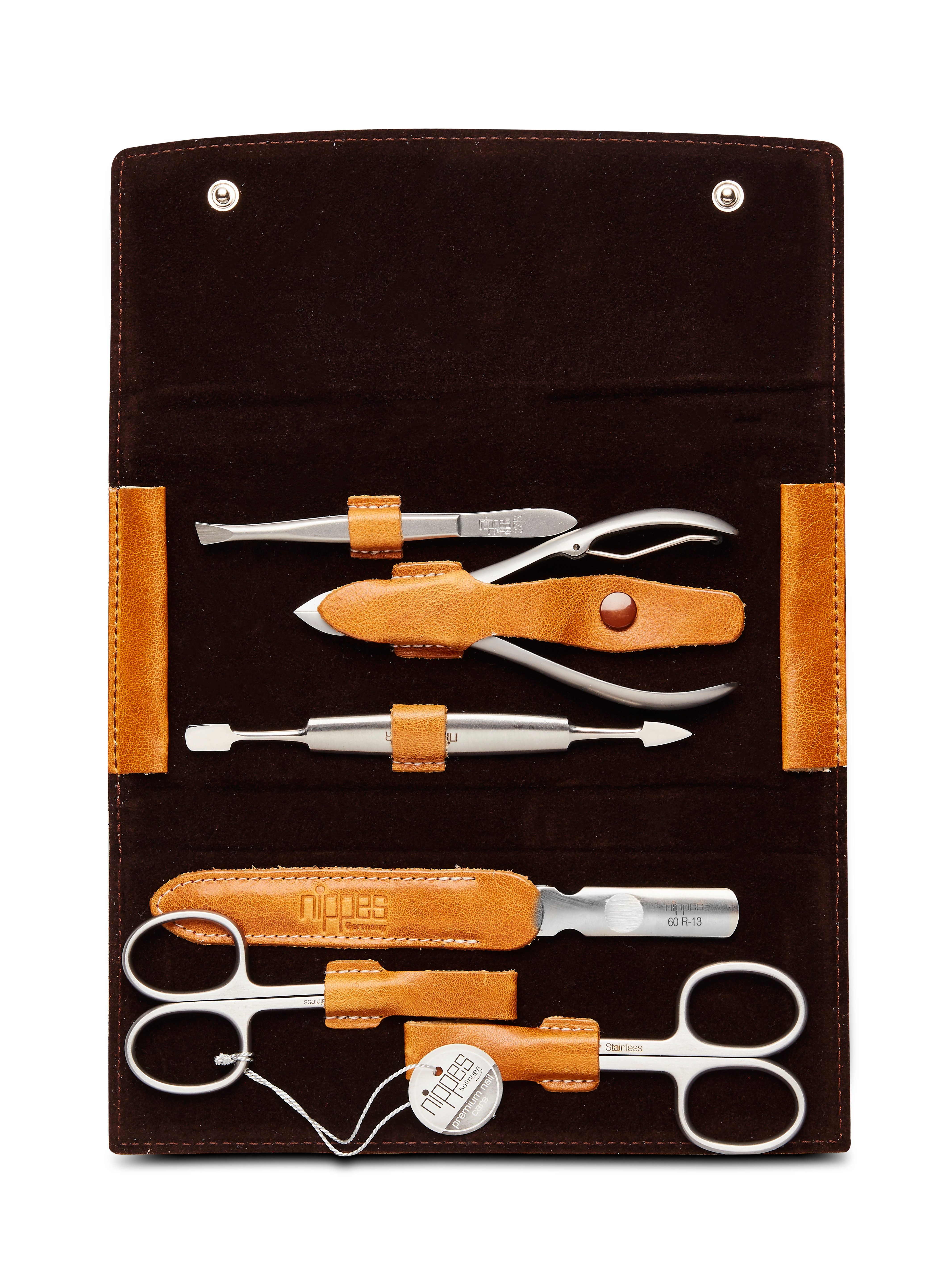nippes Solingen Maniküre-Etui Maniküre-Set Cognac 6-tlg. Nagelpflege-Etui inkl. Nagelzange, 6 tlg., echtes Rindsleder und rostfreier Edelstahl