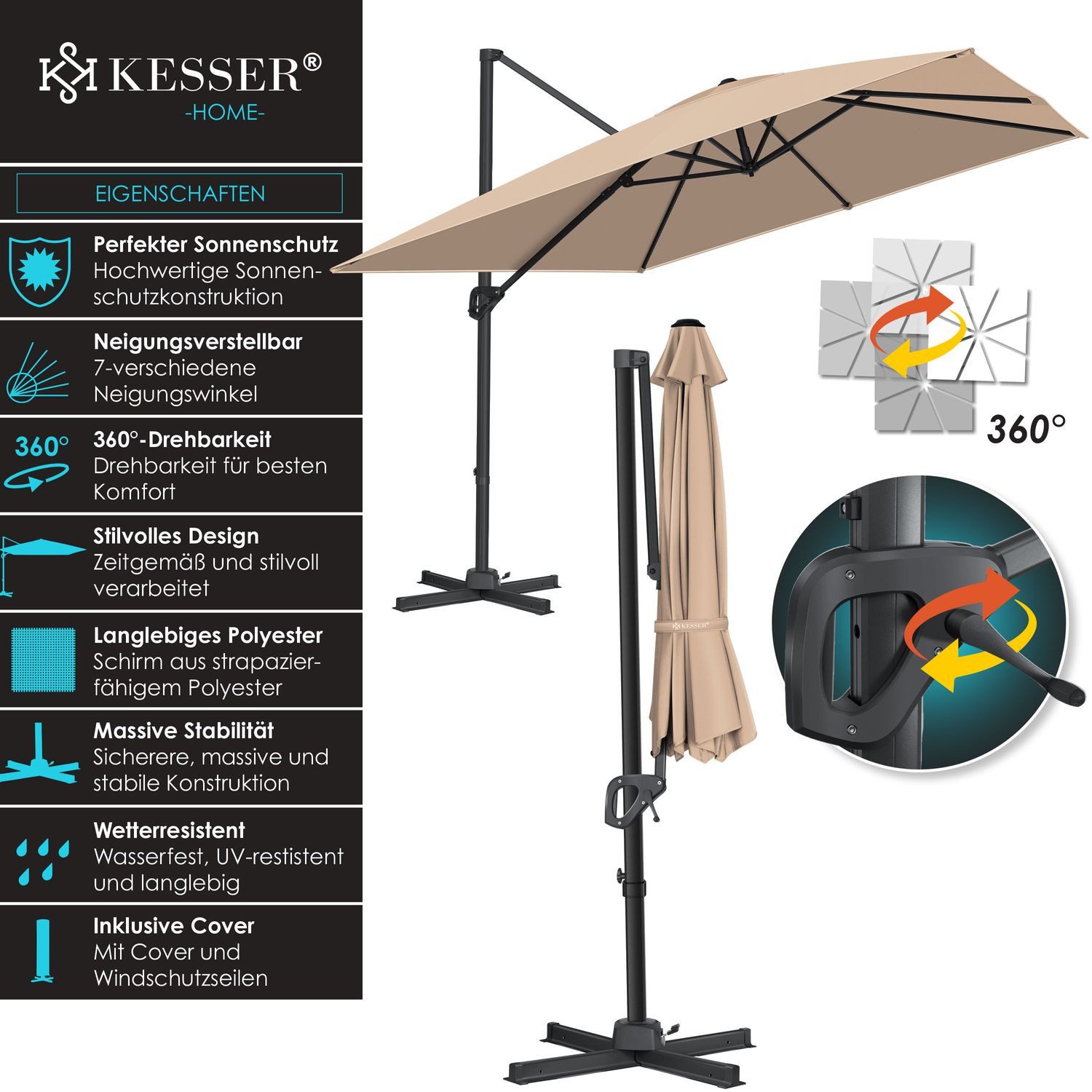 KESSER Ampelschirm, Sonnenschirm Ampelschirm SUN XL günstig online kaufen