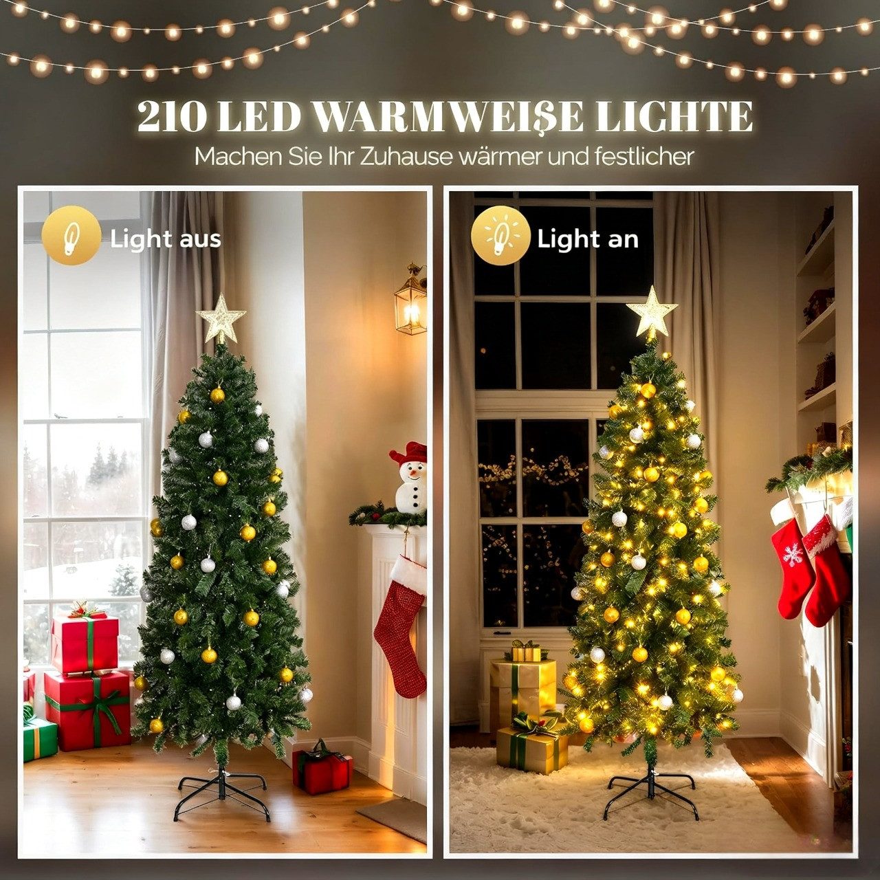 LALAHO Künstlicher Weihnachtsbaum Künstlicher Tannenbaum mit LED Beleuchtun günstig online kaufen