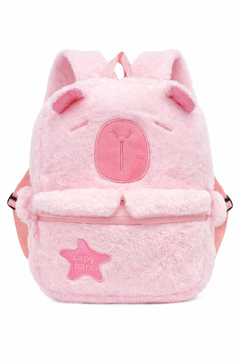 soma Schulrucksack Plüsch Kinder Rucksack Capybara Rosa mit Frontfach Reißverschluss (Set, 1-tlg., Geschenk-Set), Flauschiger Kinder Rucksack mit Capybara Motiv und zwei Fächern