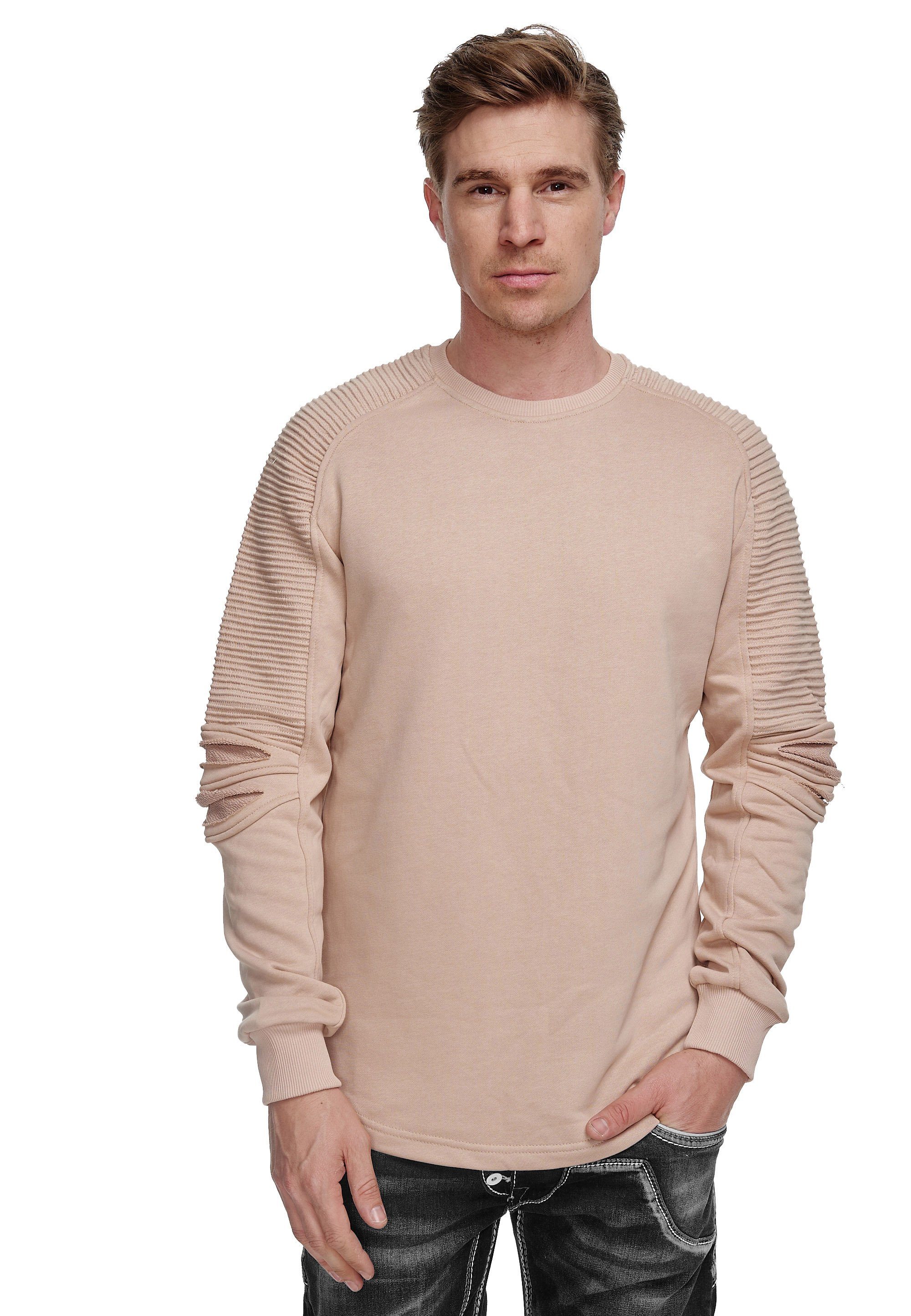 Rusty Neal Sweatshirt mit geripptem Ärmeldesign weiß