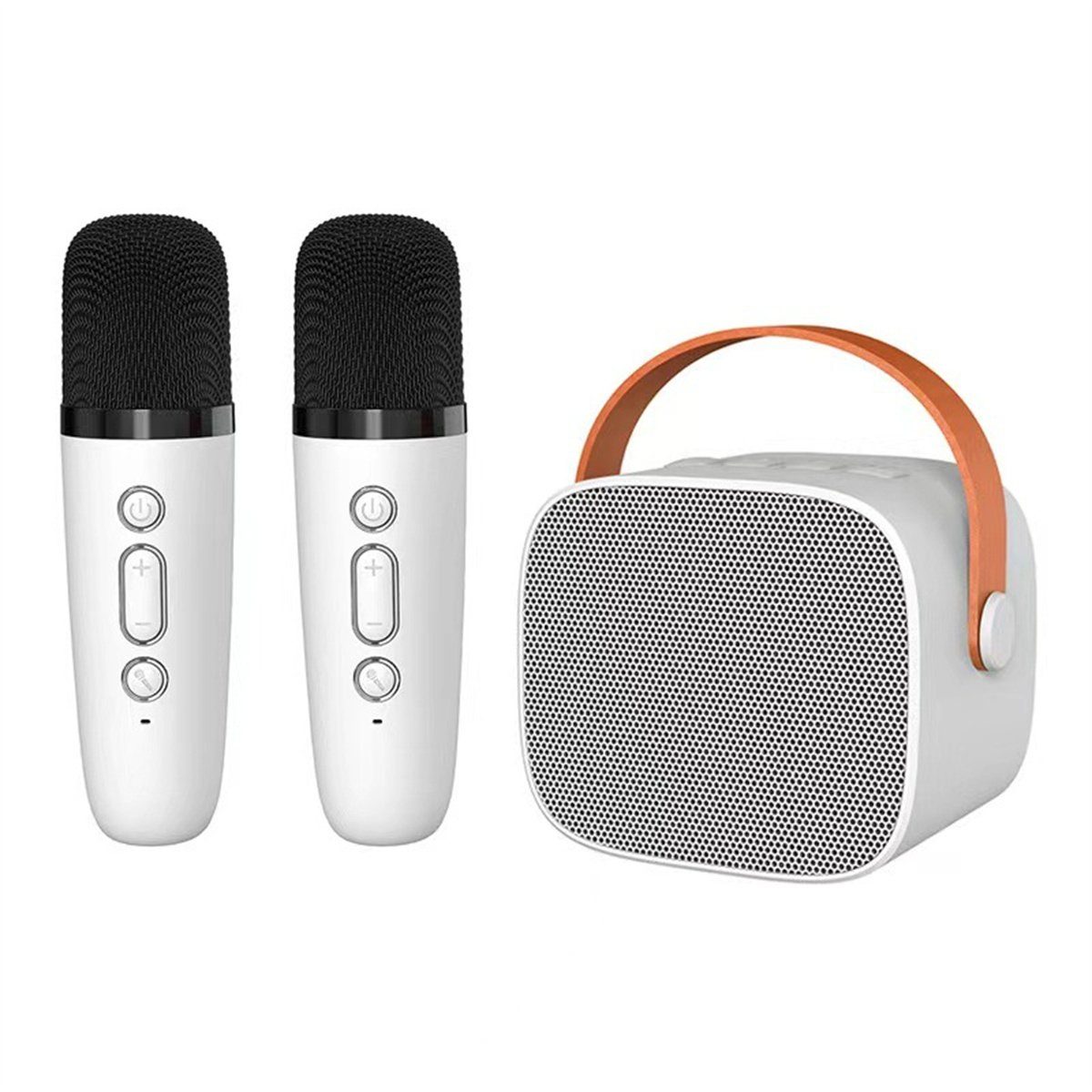 carefully selected Tragbares Mini-Lautsprecher-Mikrofon-Set (Bluetooth, 6 W, 2 Mikrofone) Bluetooth-Lautsprecher Weiß