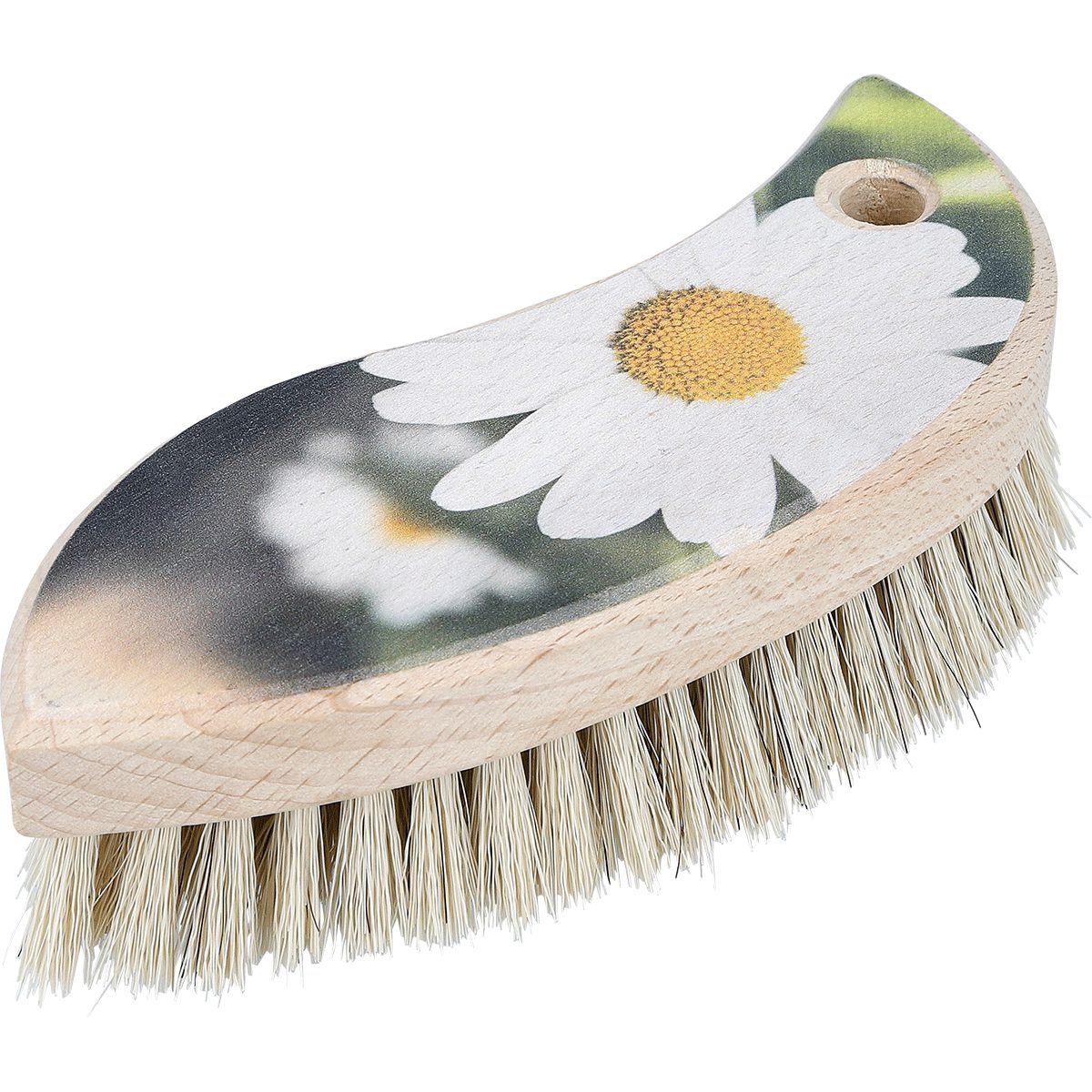EUROHOME Reinigungsbürste Reinigungsbürste YING YANG Holz mit Gänseblümchen Motiv, (1-tlg., Scheuerbürste 15 cm), Bürste mit hellen Borsten perfekt für Textilien