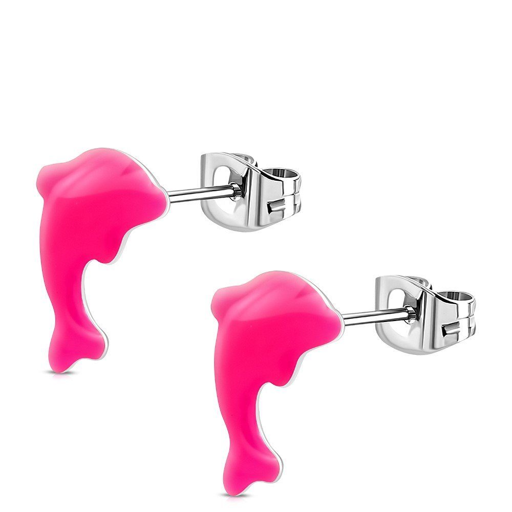 BUNGSA Ohrring-Set Ohrstecker Delfin Neon Silber aus Edelstahl Kinder (1 Paar (2 Stück), 2-tlg), Ohrschmuck Ohrringe neonpink
