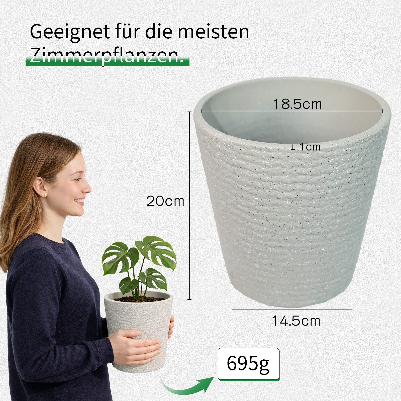 M&W DAS DESIGN Pflanzkübel Blumentopf Übertopf Pflanzentopf Pflanztopf dick 19Øx20H (1 St)