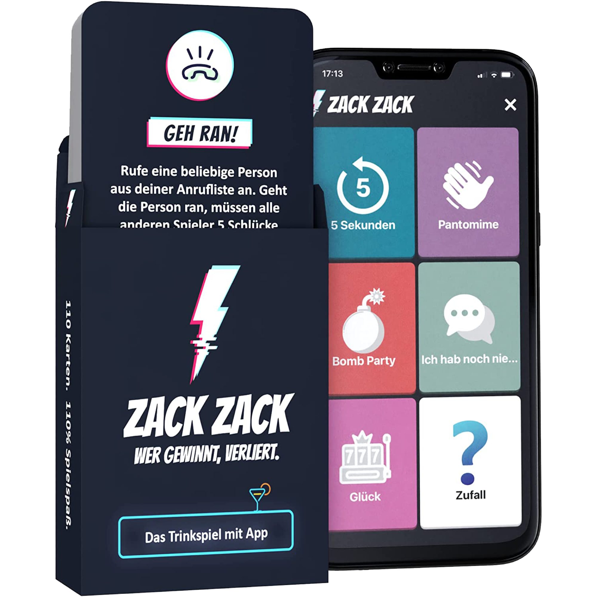 Zack Zack Spiel, Trinkspiel mit App - Kartenspiel - 110 Spielkarten