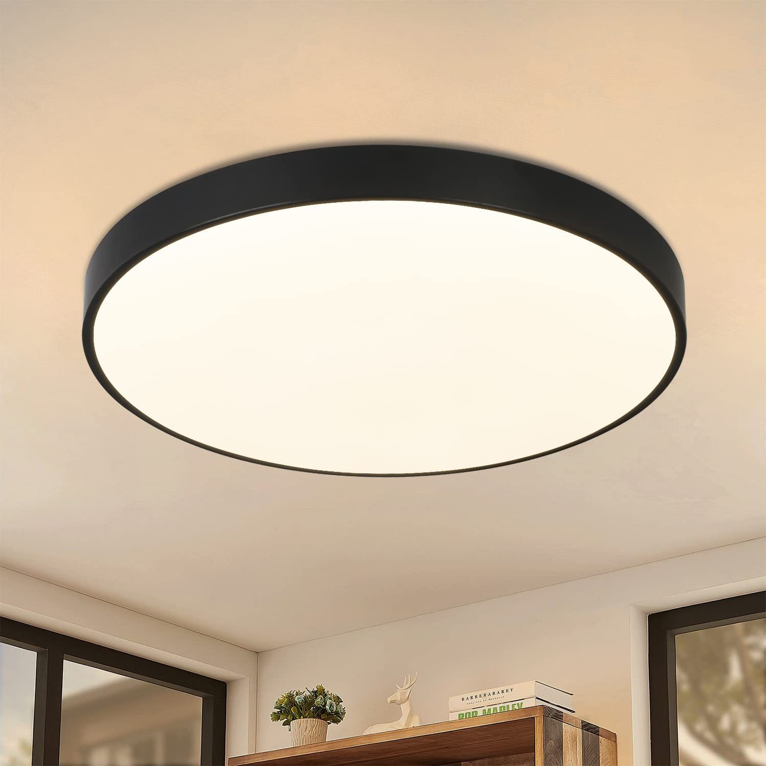 ZMH LED Deckenleuchte »Badlampe IP44 Wasserdicht Flach Rund Küchenlampe«,  Warmweiß, schwarz