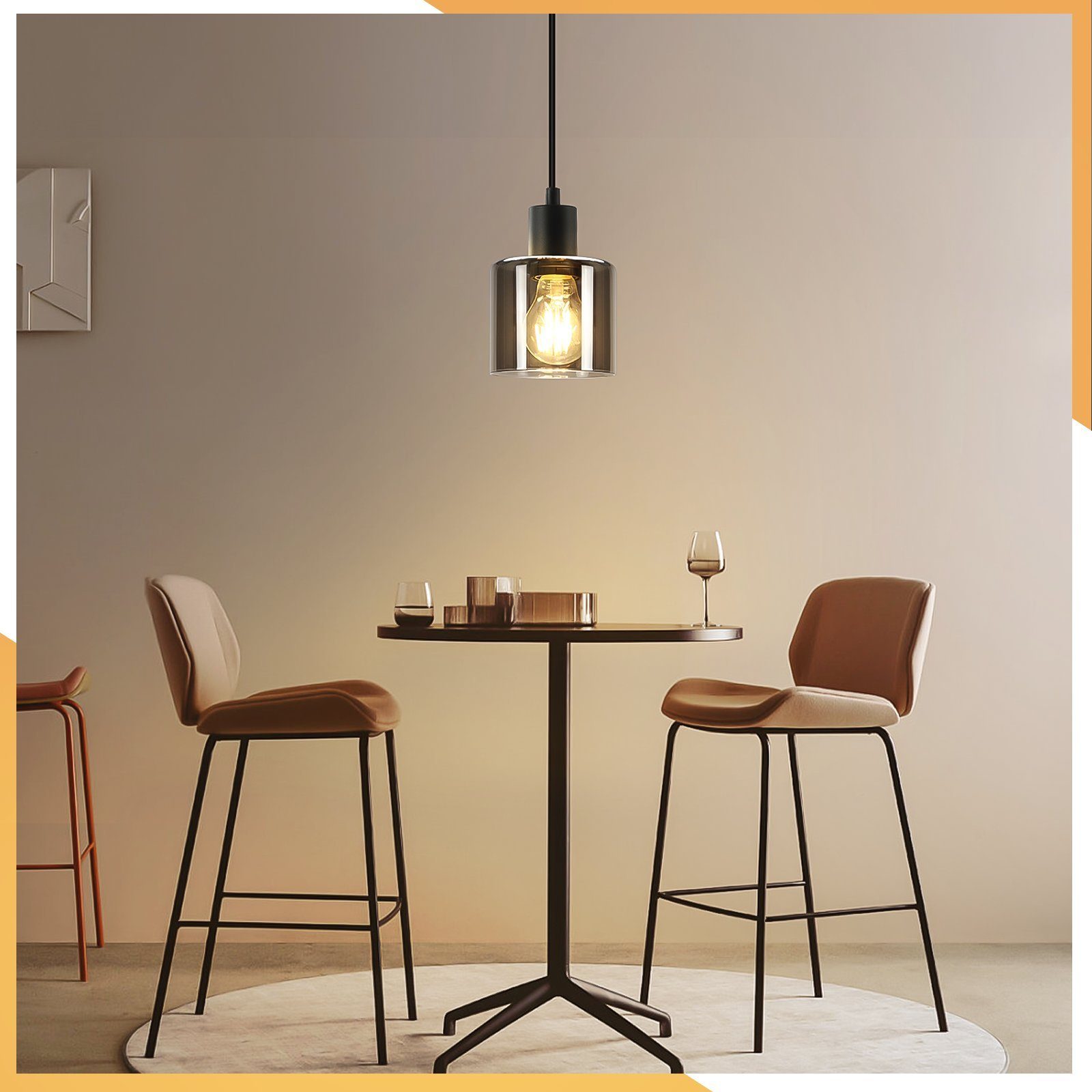 ZMH Pendelleuchte Vintage Esstisch Hängelampe Schwarz E27 für Wohnzimmer Hotel, ohne Leuchtmittel, Esszimmerlampe x Industrial Pendellampe Höhenverstellbar – Bild 4 von 5
