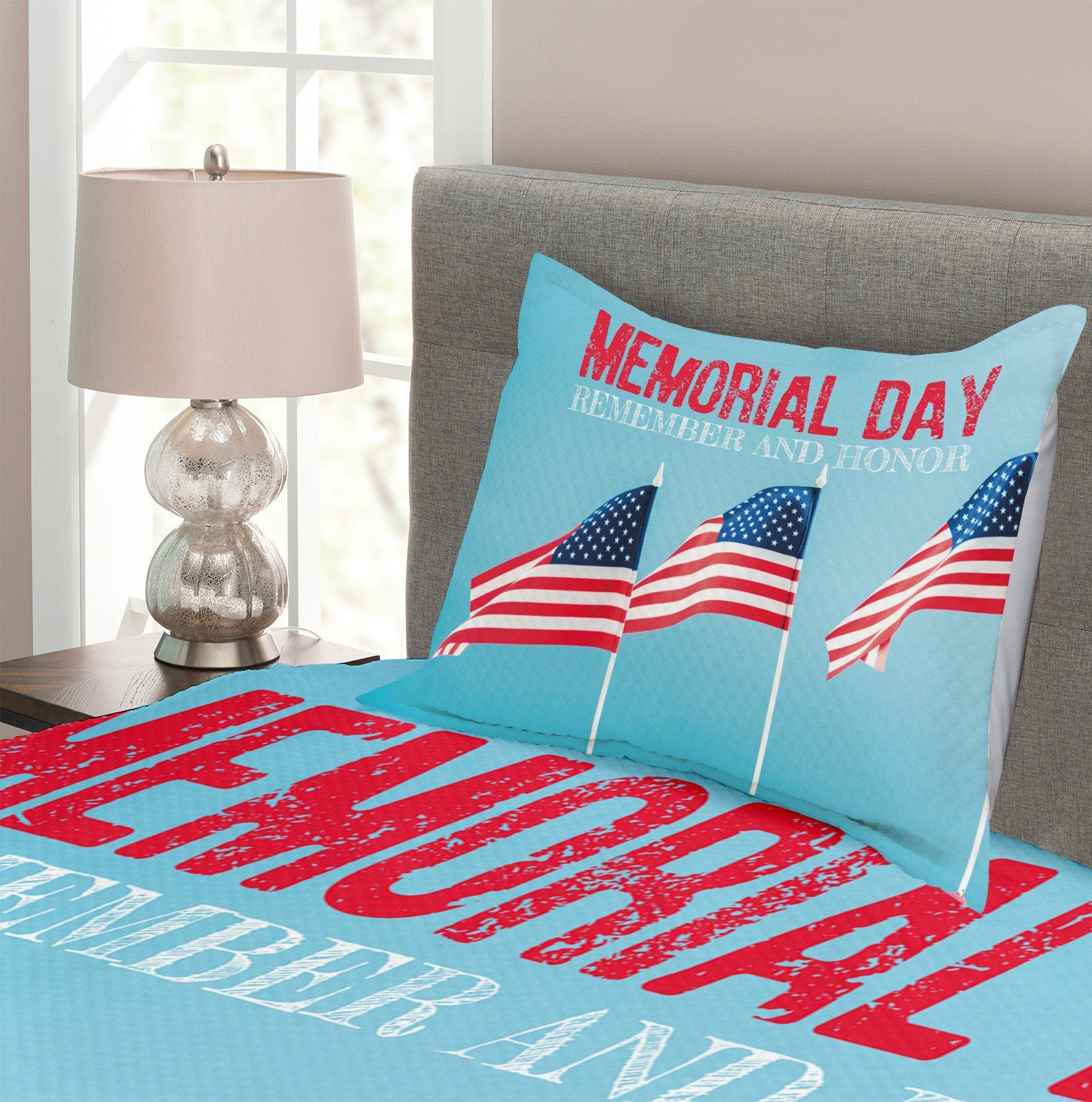 mit Waschbar, Tagesdecke Gedenktag Flags American Abakuhaus, Kissenbezügen Set Urlaub