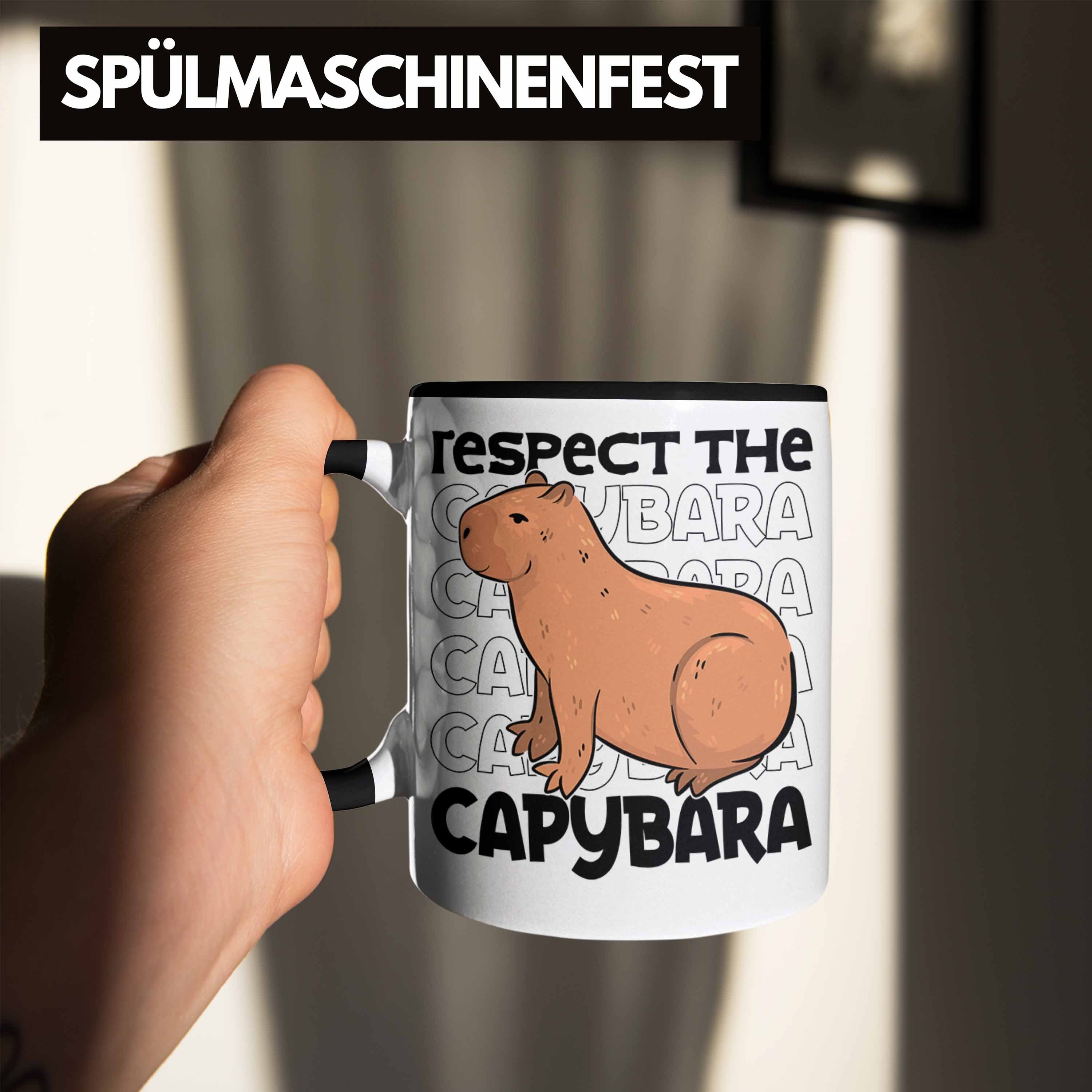 Kaffeetasse Respect Capybara The Capy für Tasse Trendation Geschenk Schwarz Tasse Capybara Tier