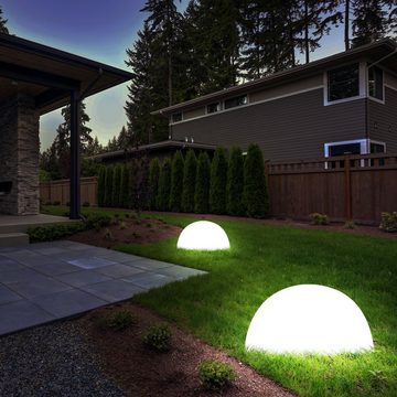 etc-shop Gartenleuchte, LED-Leuchtmittel fest verbaut, 3er Set LED Solar Steh Leuchten Halb Kugel Strahler Blumen Topf Außen