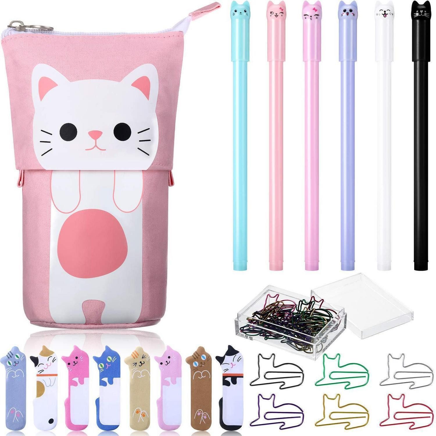 LuxusKollektion Federtasche Katzen Federmäppchen Set 277 Teile Teleskop-Stiftehalter