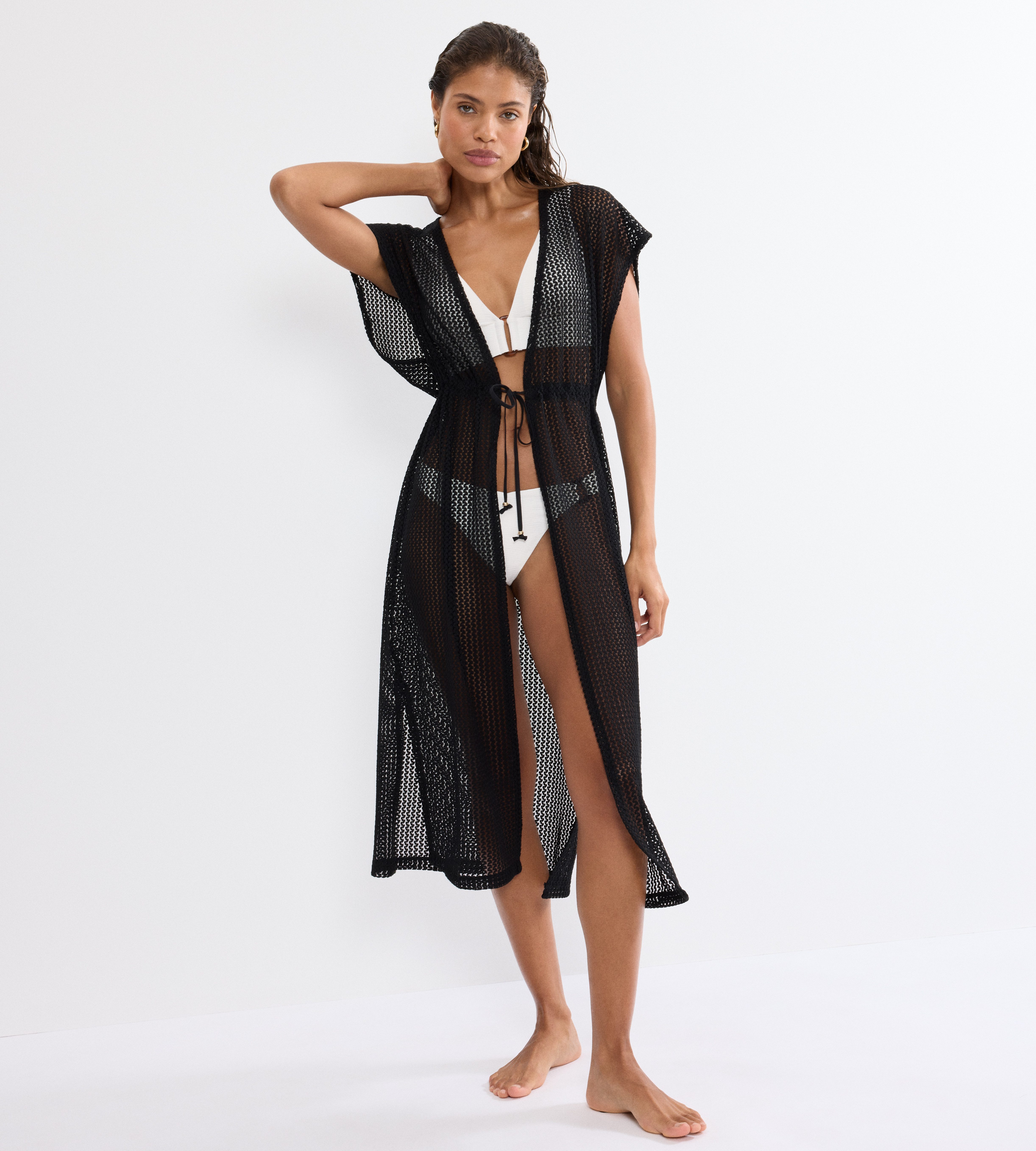 Triumph Kimono Beach MyWear Crochet Kimono, Midilänge, Microfaser, Tunnelgürtel, weiches Häkeldesign
