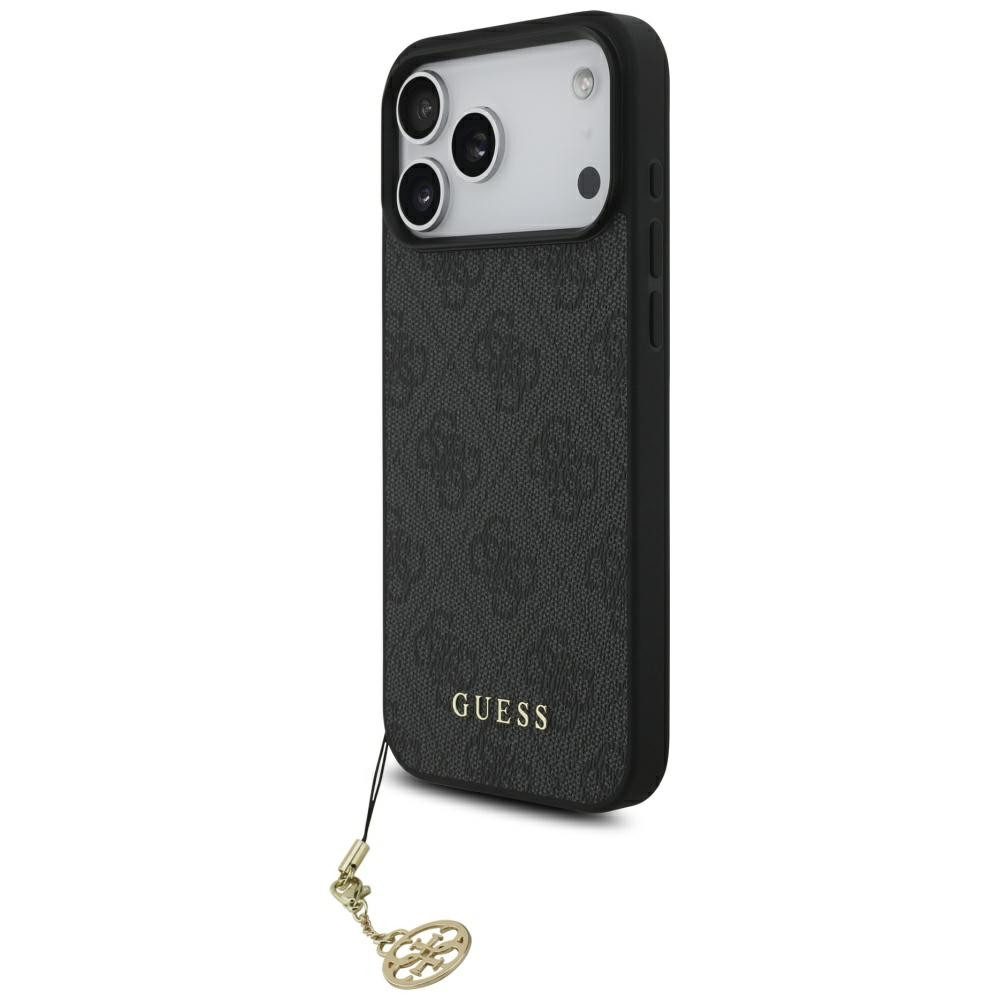 Guess Handyhülle iPhone 17 Pro Max MagSafe Kunstleder grau mit Kette goldfarbig 6,9 Zoll, Kantenschutz