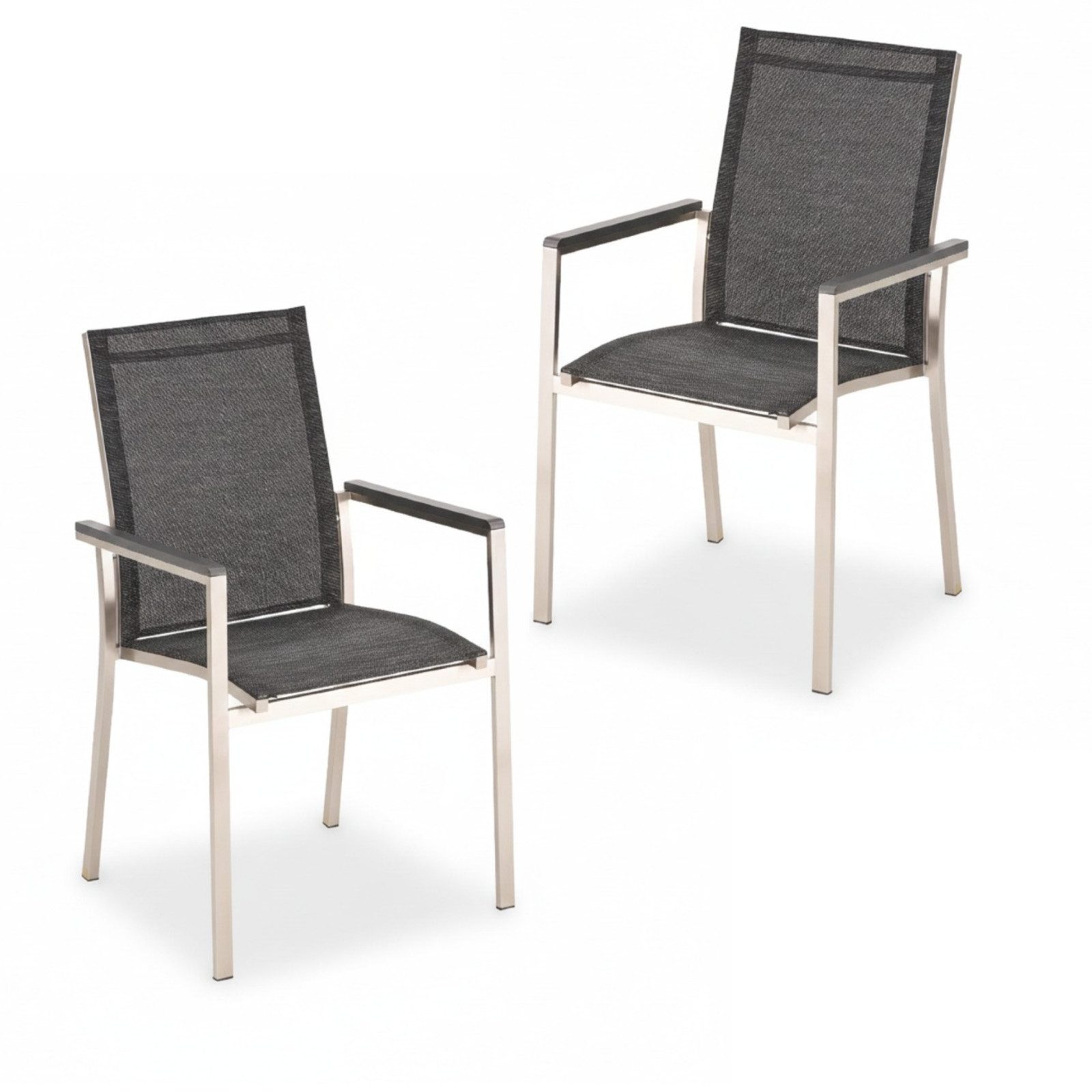 Liadomo Gartenstuhl Motta (2 St), stapelbar, Edelstahl, Textilgewebe anthrazit, Teak- oder Alu-Armlehnen