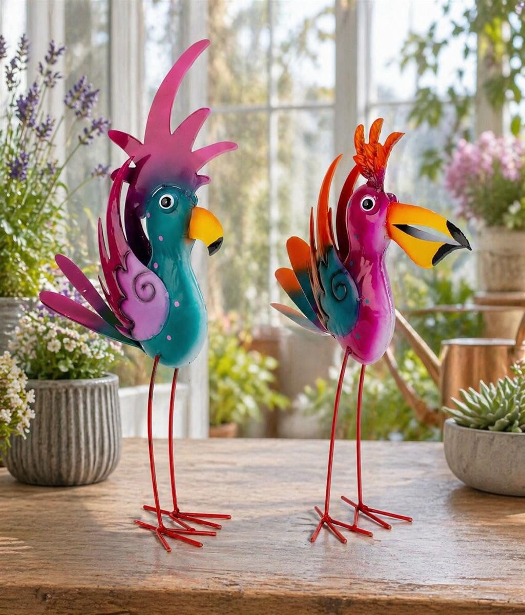 Geschenkestadl Tierfigur Bunte Metall Vögel 2er Set – freche Dekofiguren 41/47 cm (Spar-Set, 2 St., 2 lustige Vögel), bunte knallige schräge Vögel – Bild 3 von 5