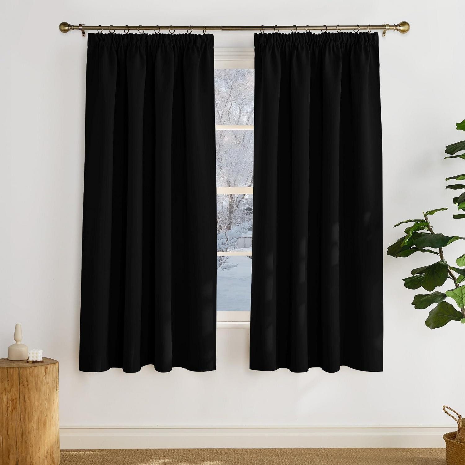 LuxusKollektion Vorhang Kurzgardinen Blickdicht H160xB140 2er-Pack Schwarz (2 St)