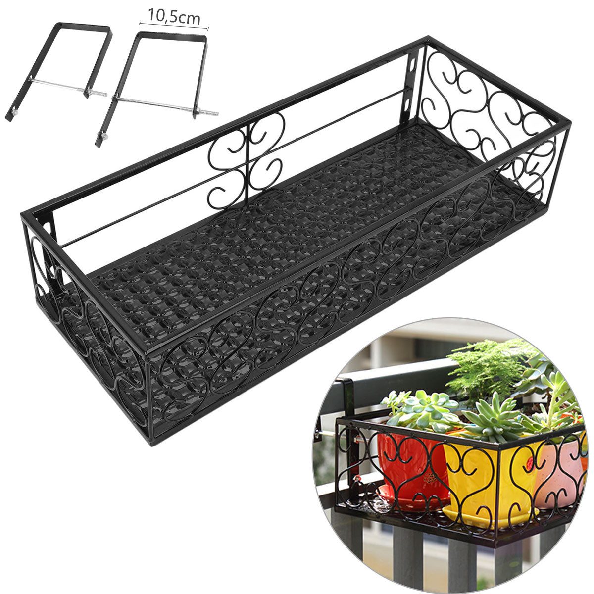 SURFOU Blumenständer Blumenständer Pflanzenständer 50x25x12cm, Blumentopfhalter Hängende (Balkon Hängend Metall-Blumenkasten, Geeignet für Geländer 10,5cm, 1 St), Wohnzimmer Terrasse Fenster Garten Hof