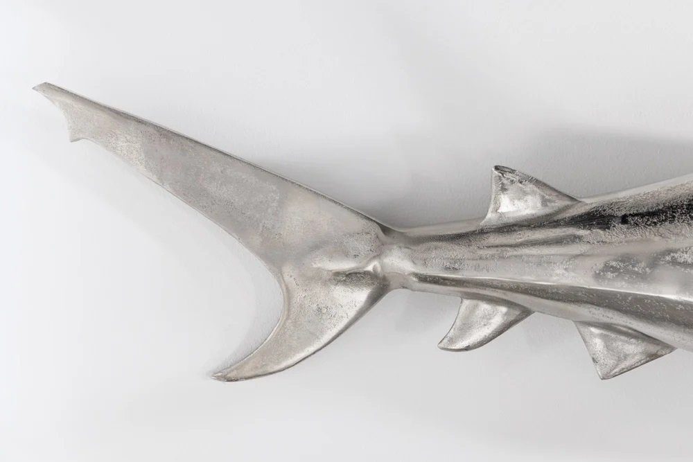 LebensWohnArt Dekoobjekt Wanddeko Maritim silber Haifisch SHARK links Aluminium 105cm